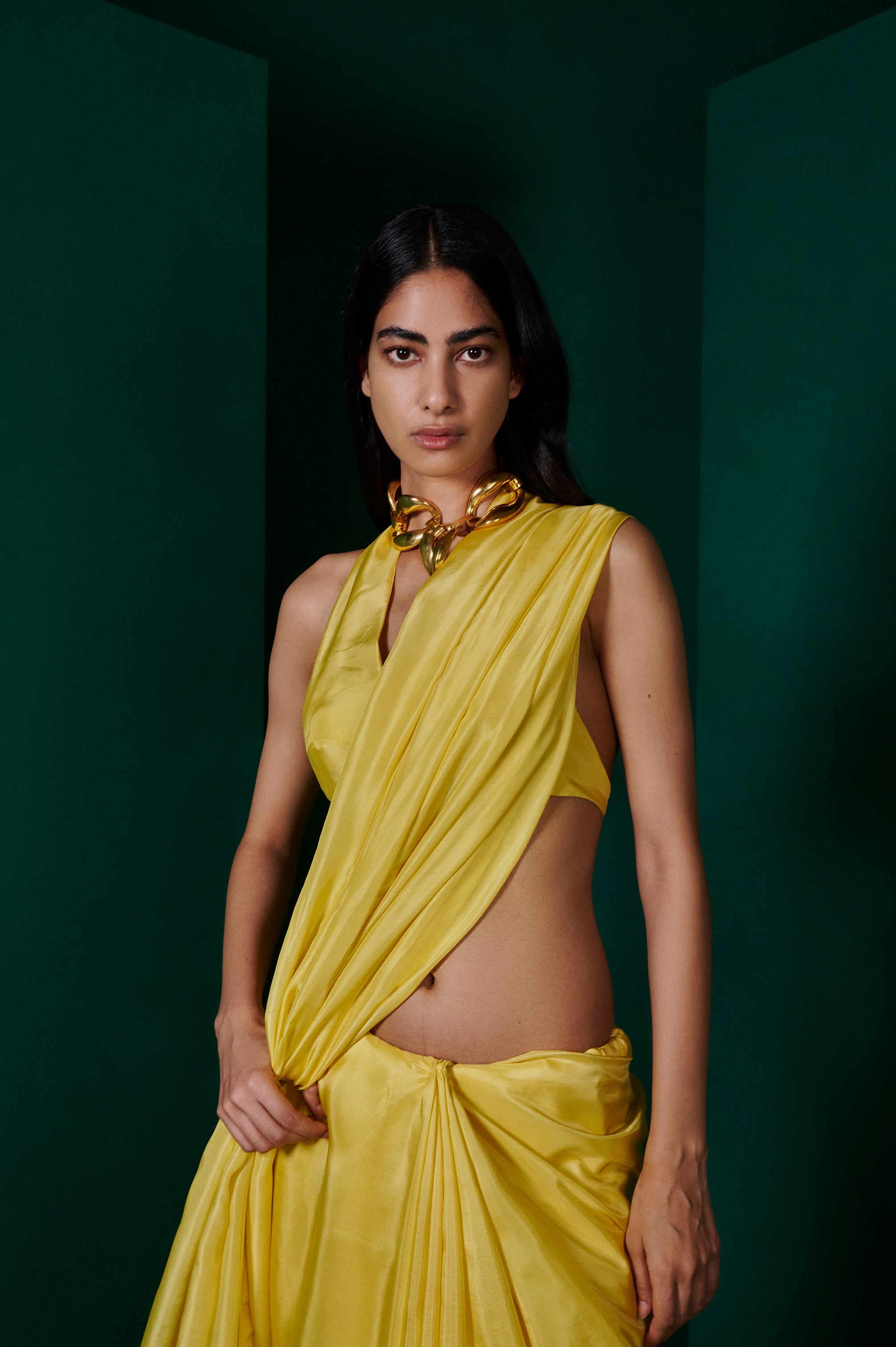 Handwoven Lemon Yellow Silk Sari