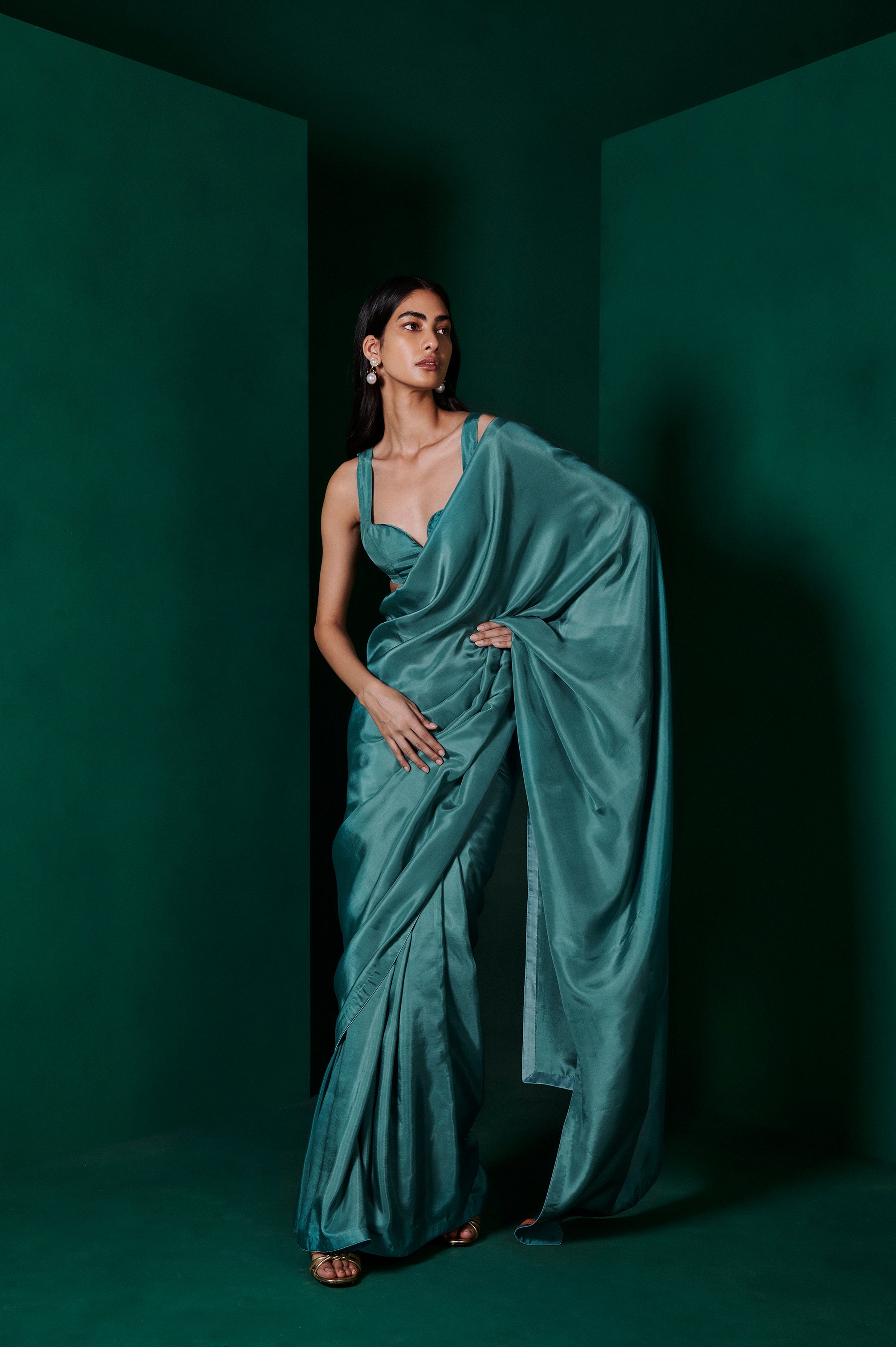 Handwoven Teal Blue Silk Sari
