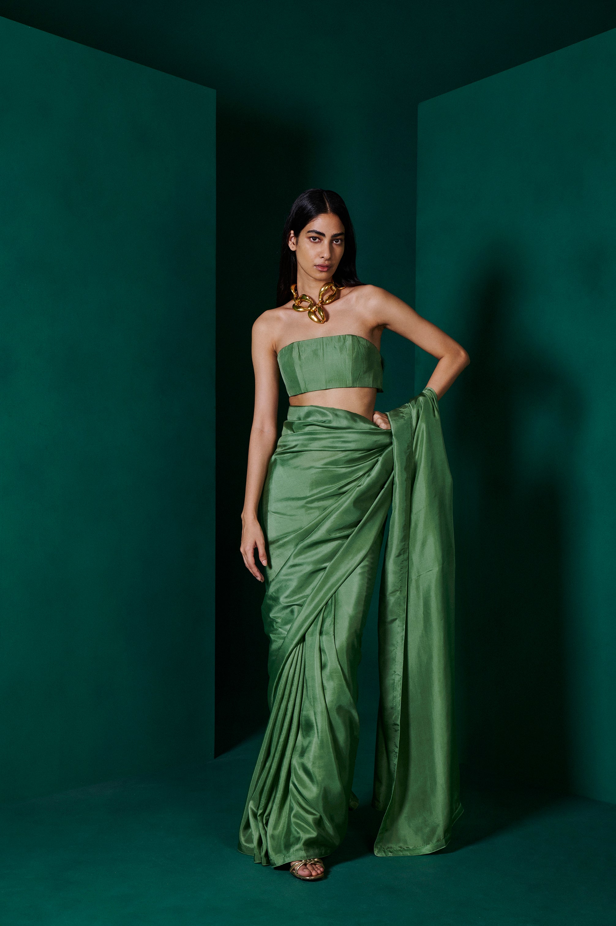 Handwoven Forest Green Silk Sari