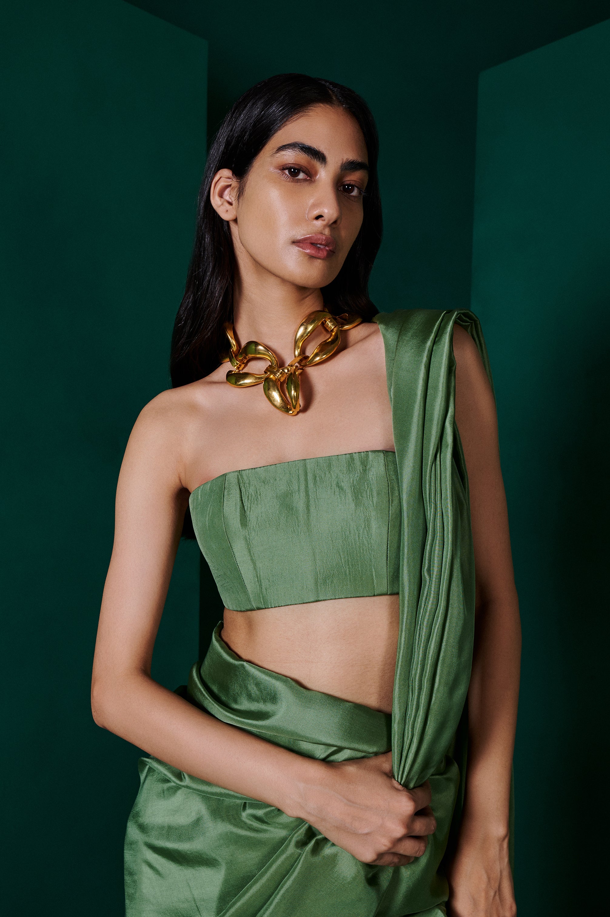 Handwoven Forest Green Silk Sari