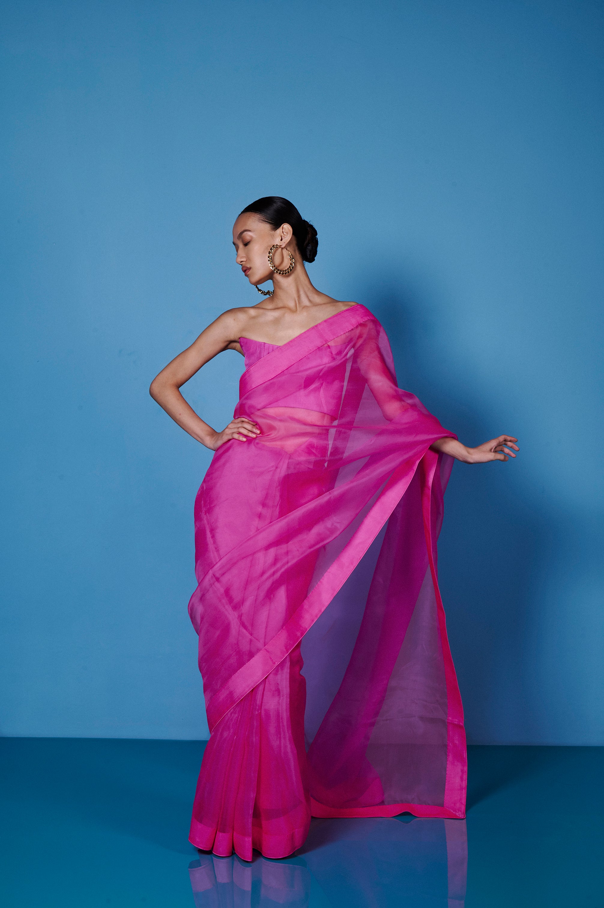 Handwoven Fuschia Pink Organza Sari