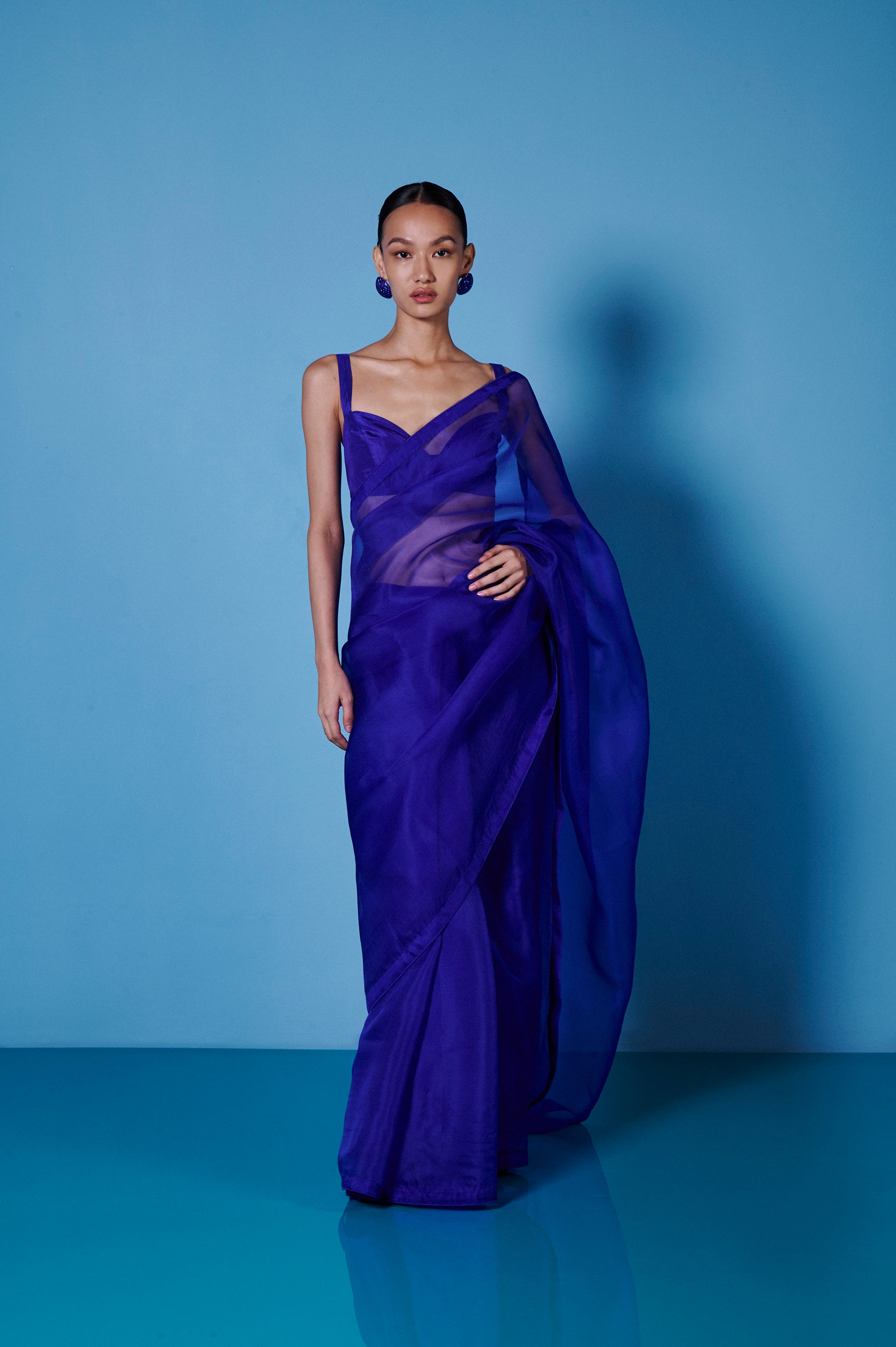 Handwoven Midnight Blue Organza Sari