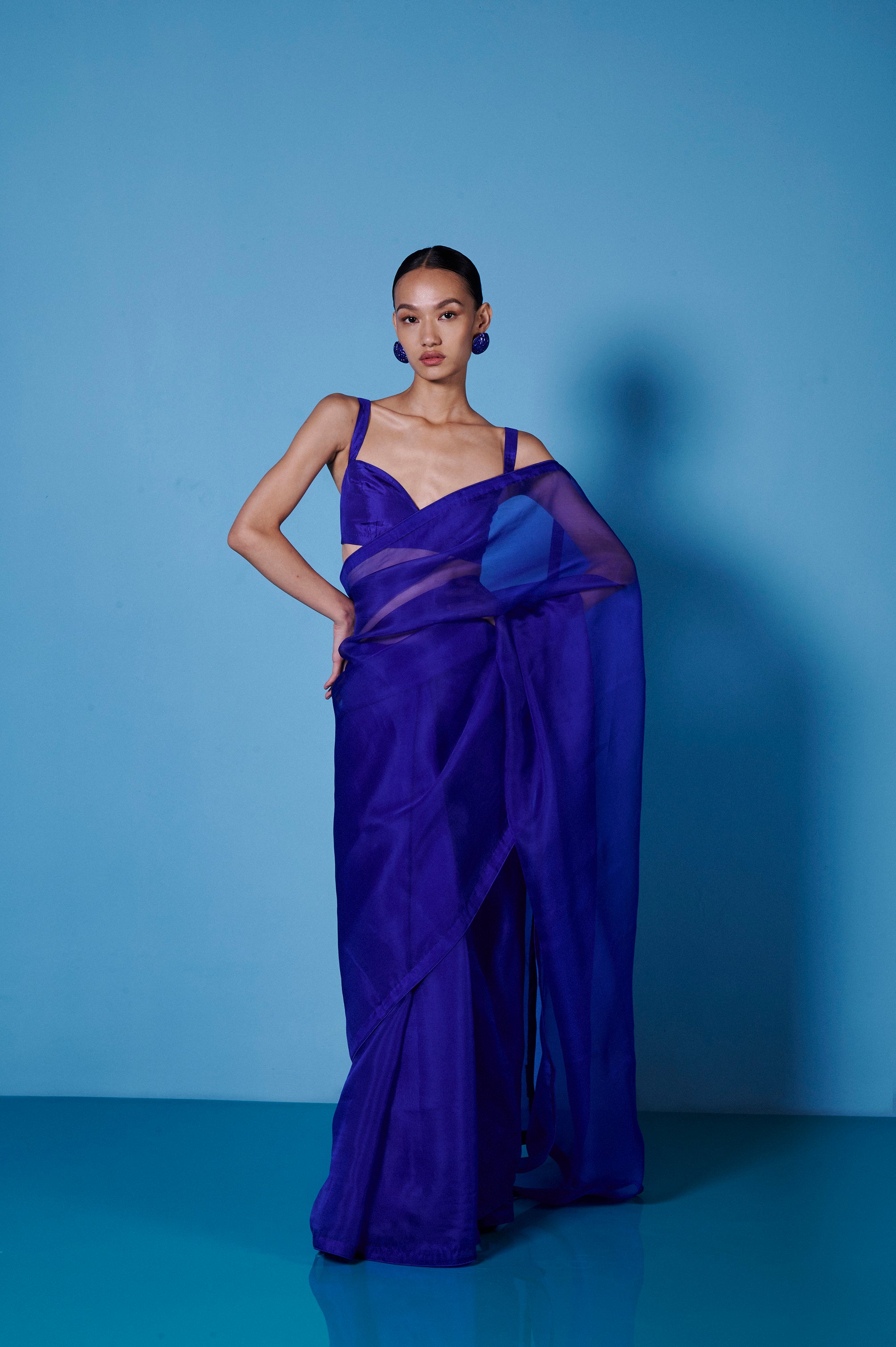 Handwoven Midnight Blue Organza Sari
