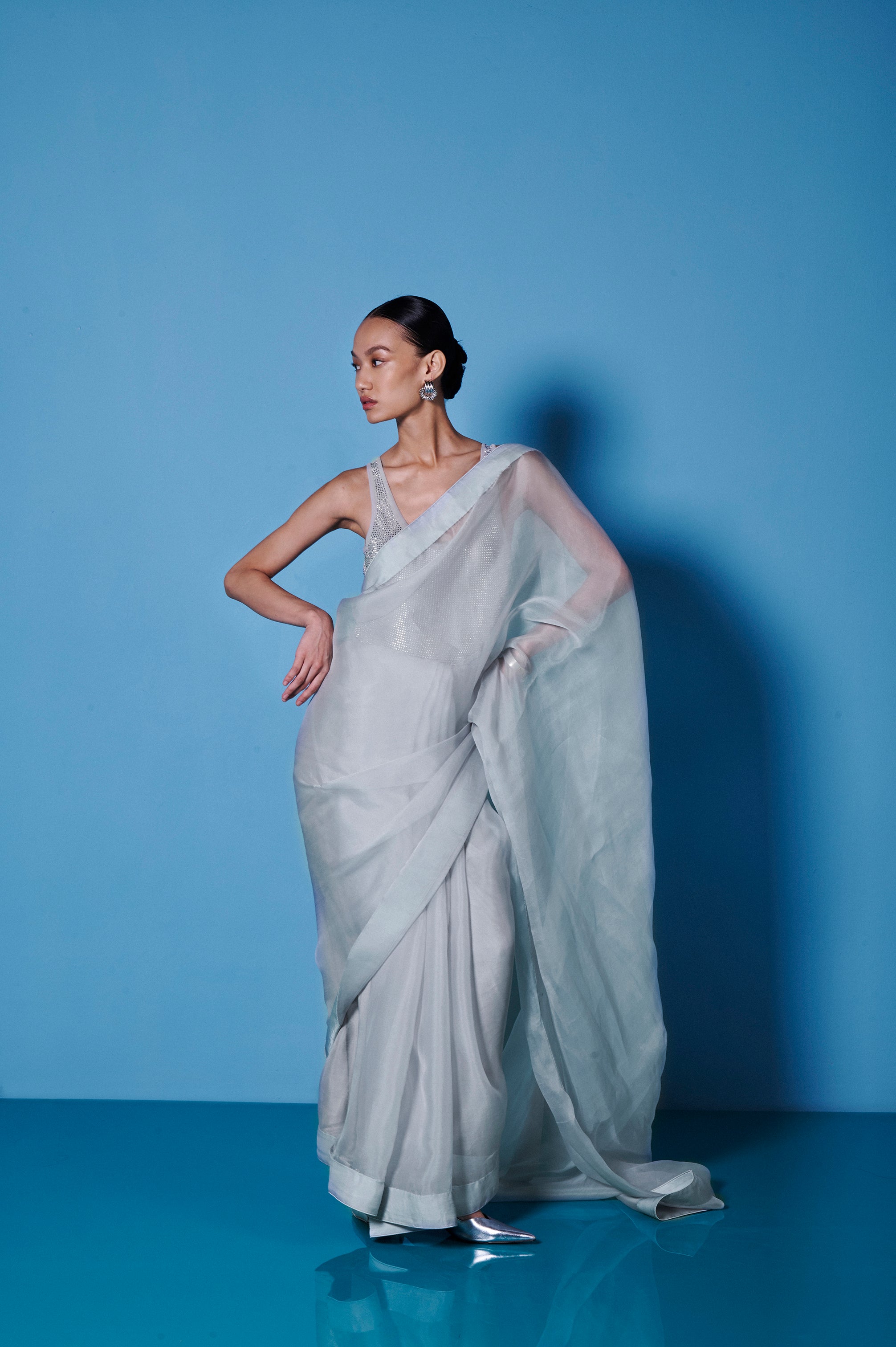 Handwoven Dove Grey Organza Sari