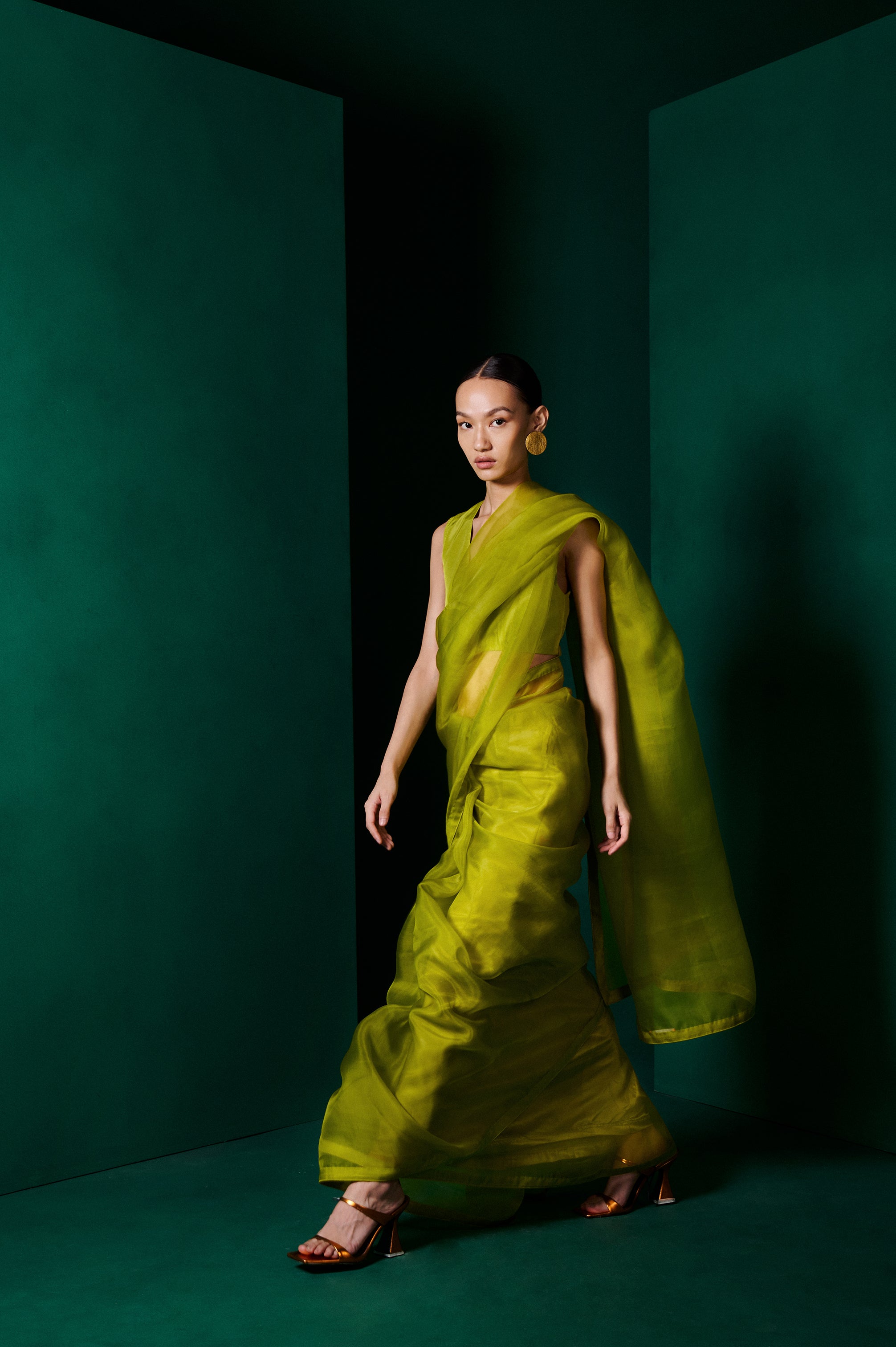 Handwoven Moss Green Orgnaza Sari
