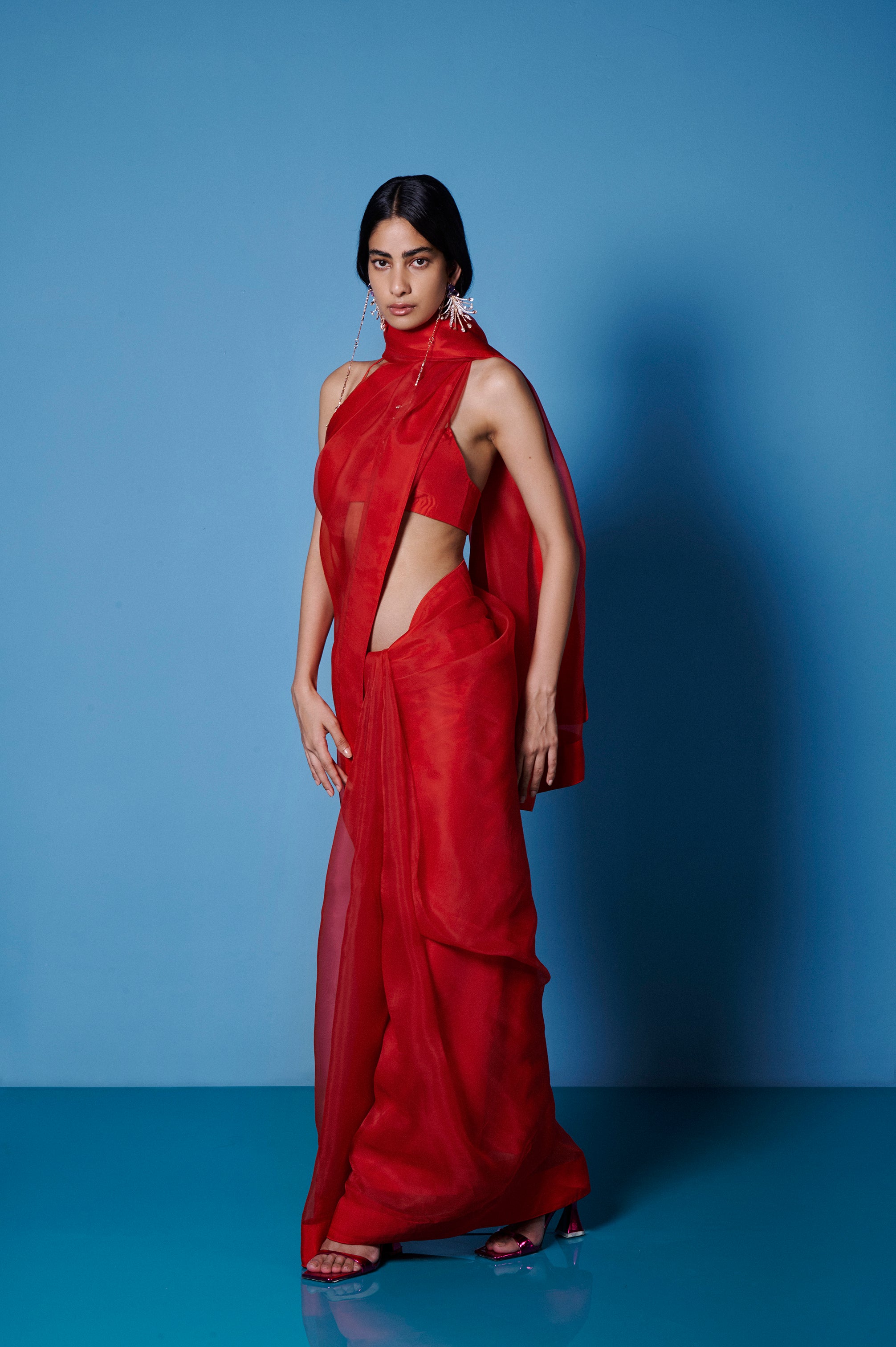 Handwoven Ruby Red Organza Sari