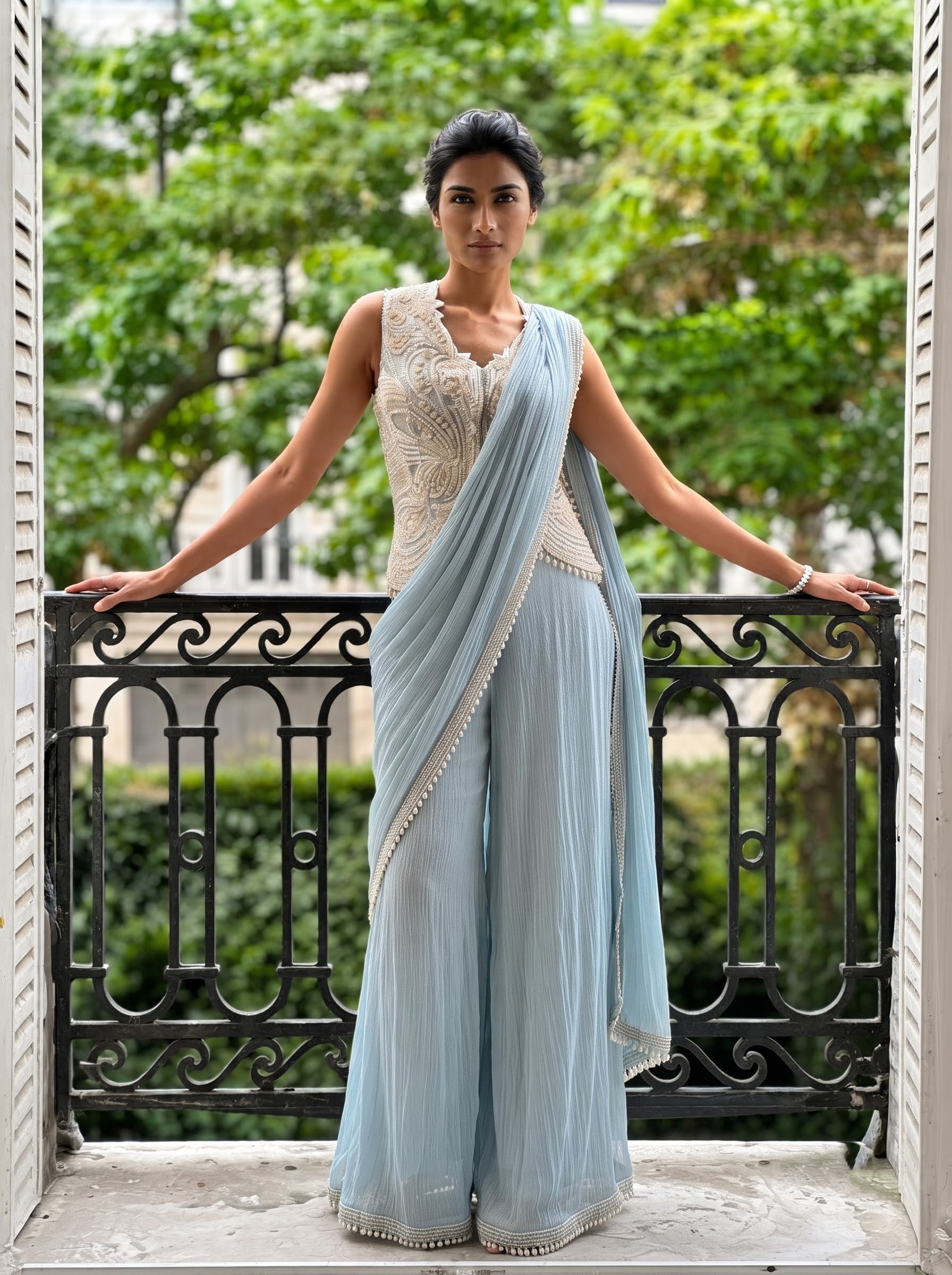 Aveline -  A Sharara Style Sari In Shimmer Chiffon