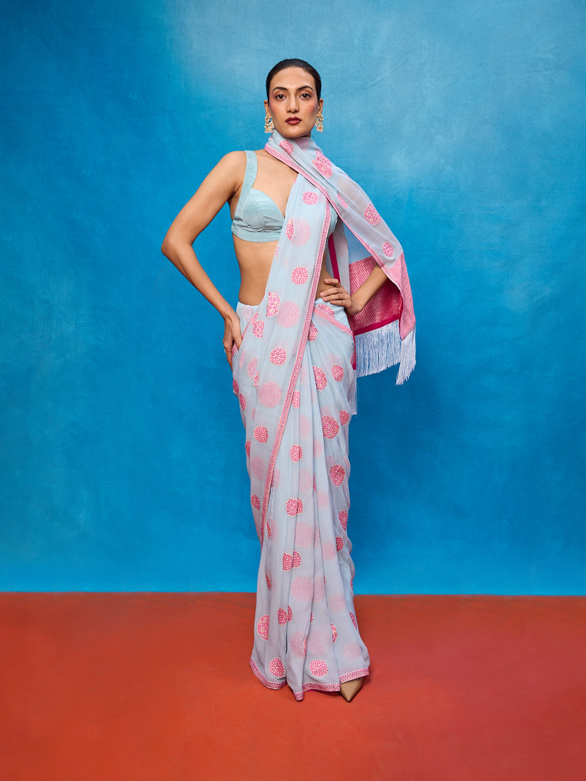Handwoven Ice Blue Chiffon Banarasi Saree