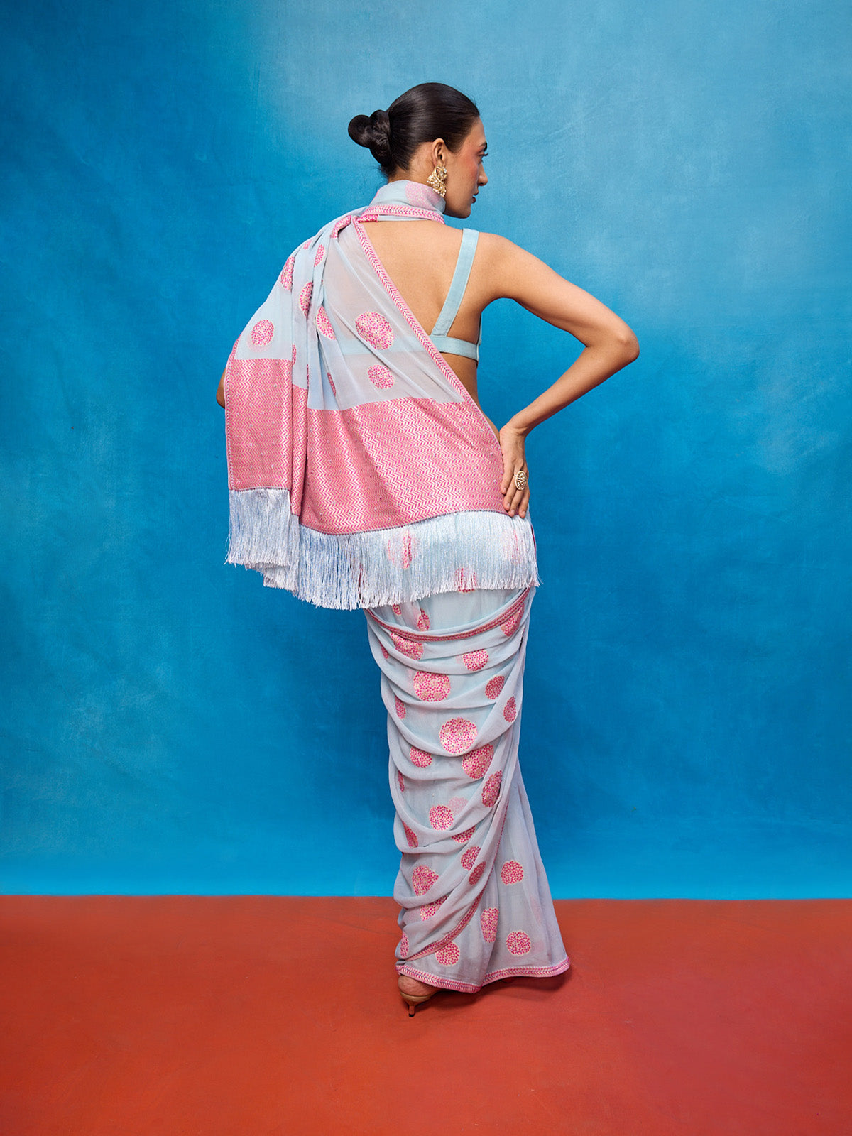 Handwoven Ice Blue Chiffon Banarasi Saree