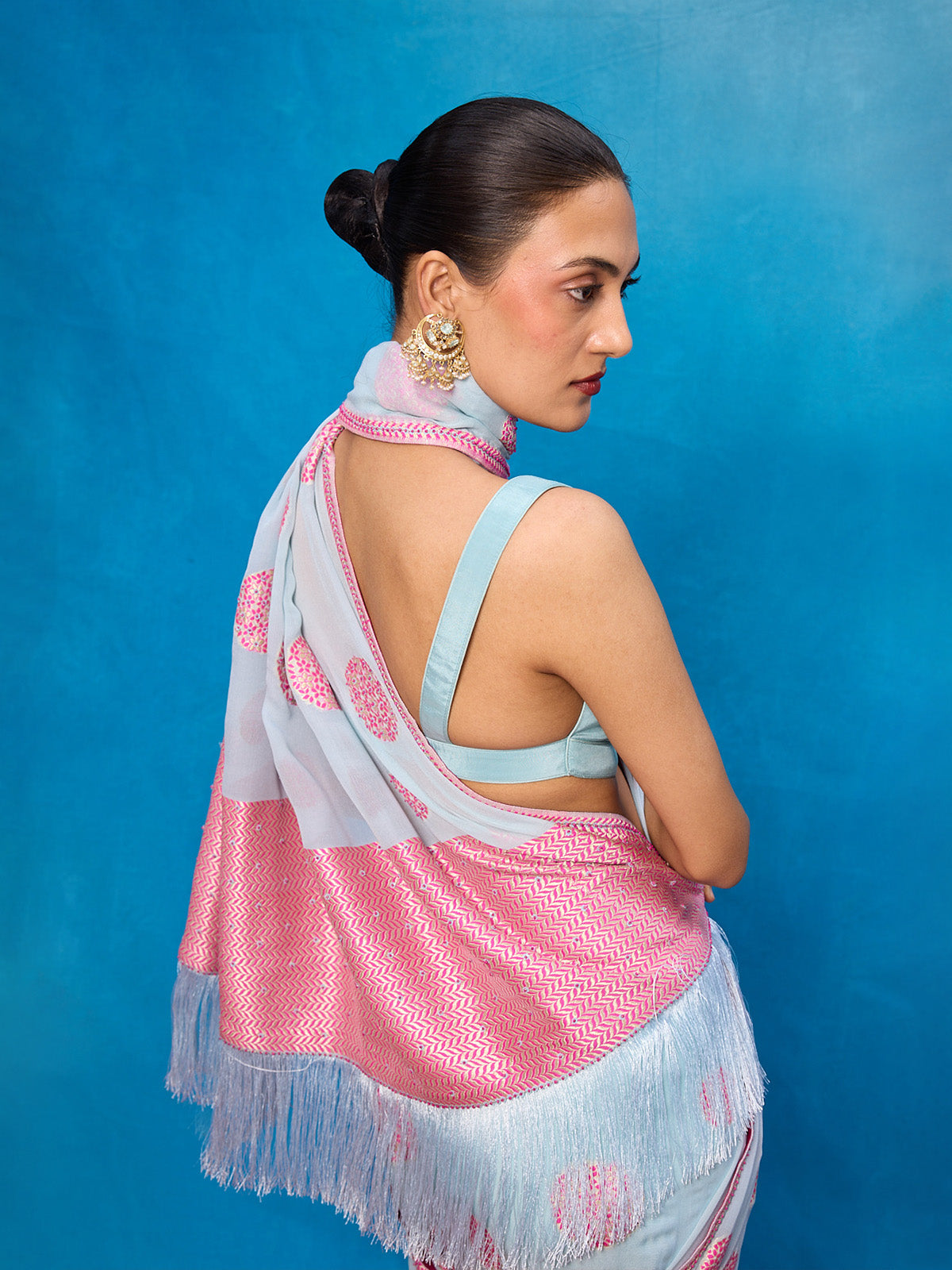 Handwoven Ice Blue Chiffon Banarasi Saree