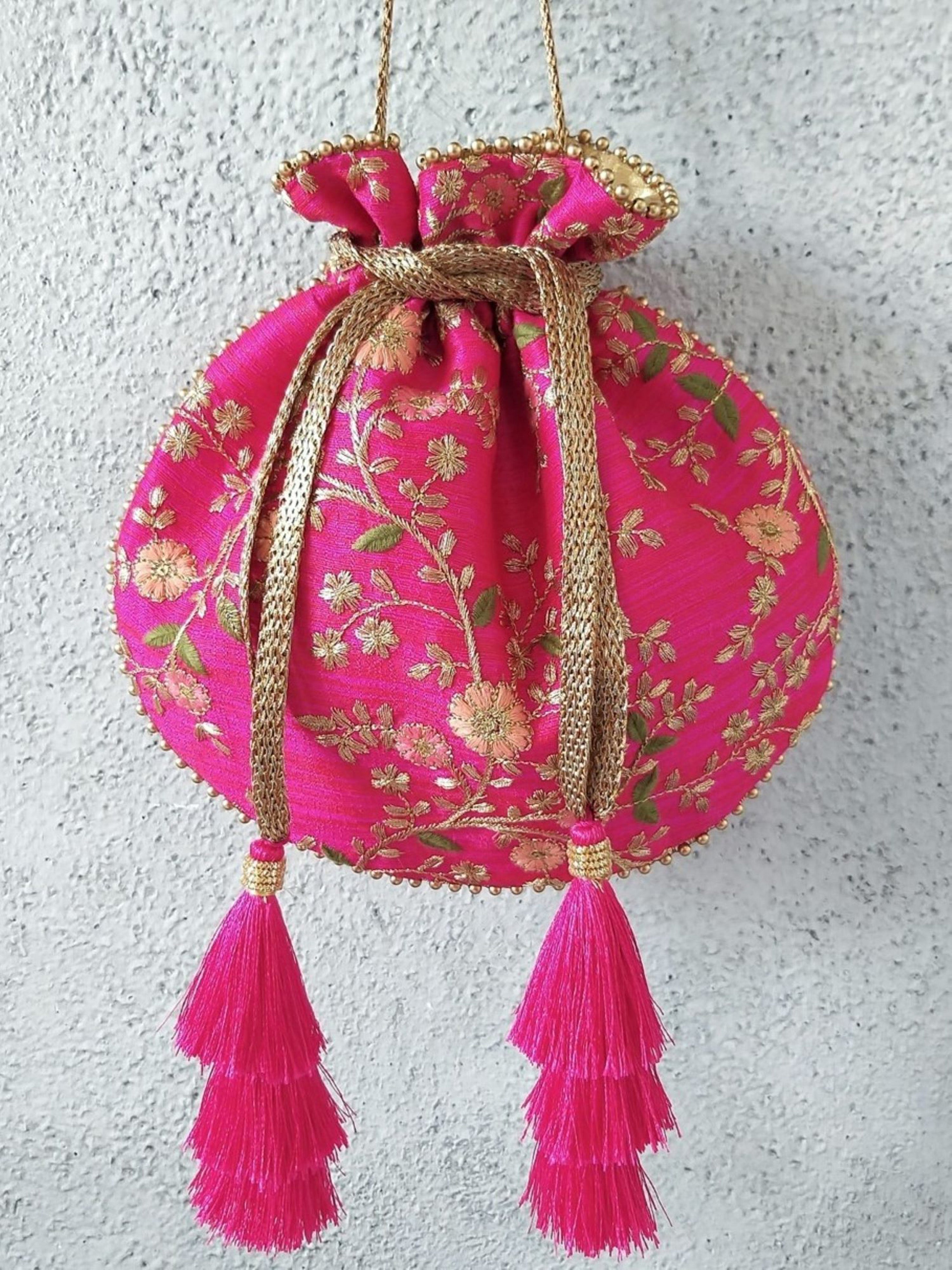Floral Creeper Pink Potli Bag