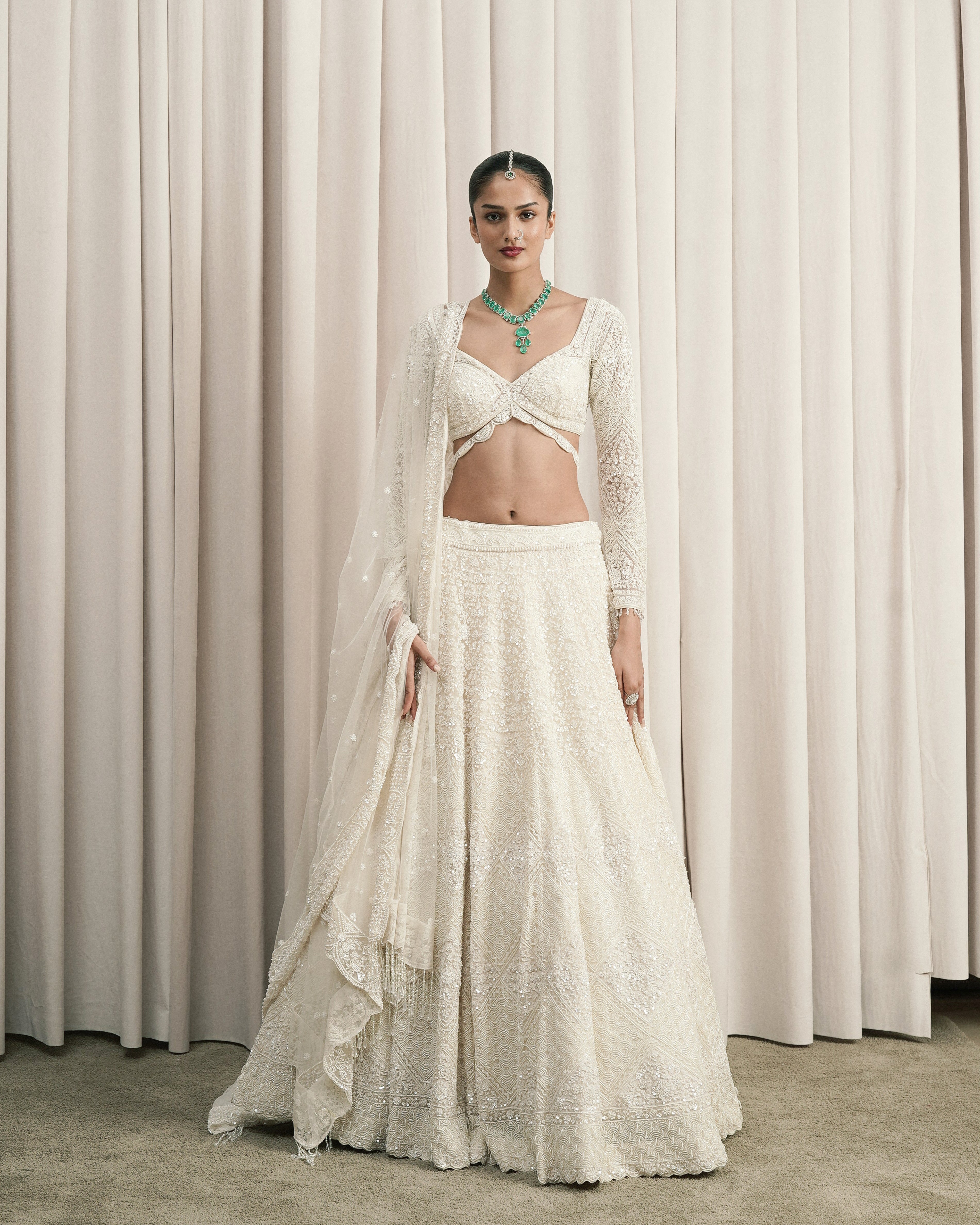 Ivory Chantilly Appliqué Lehenga
