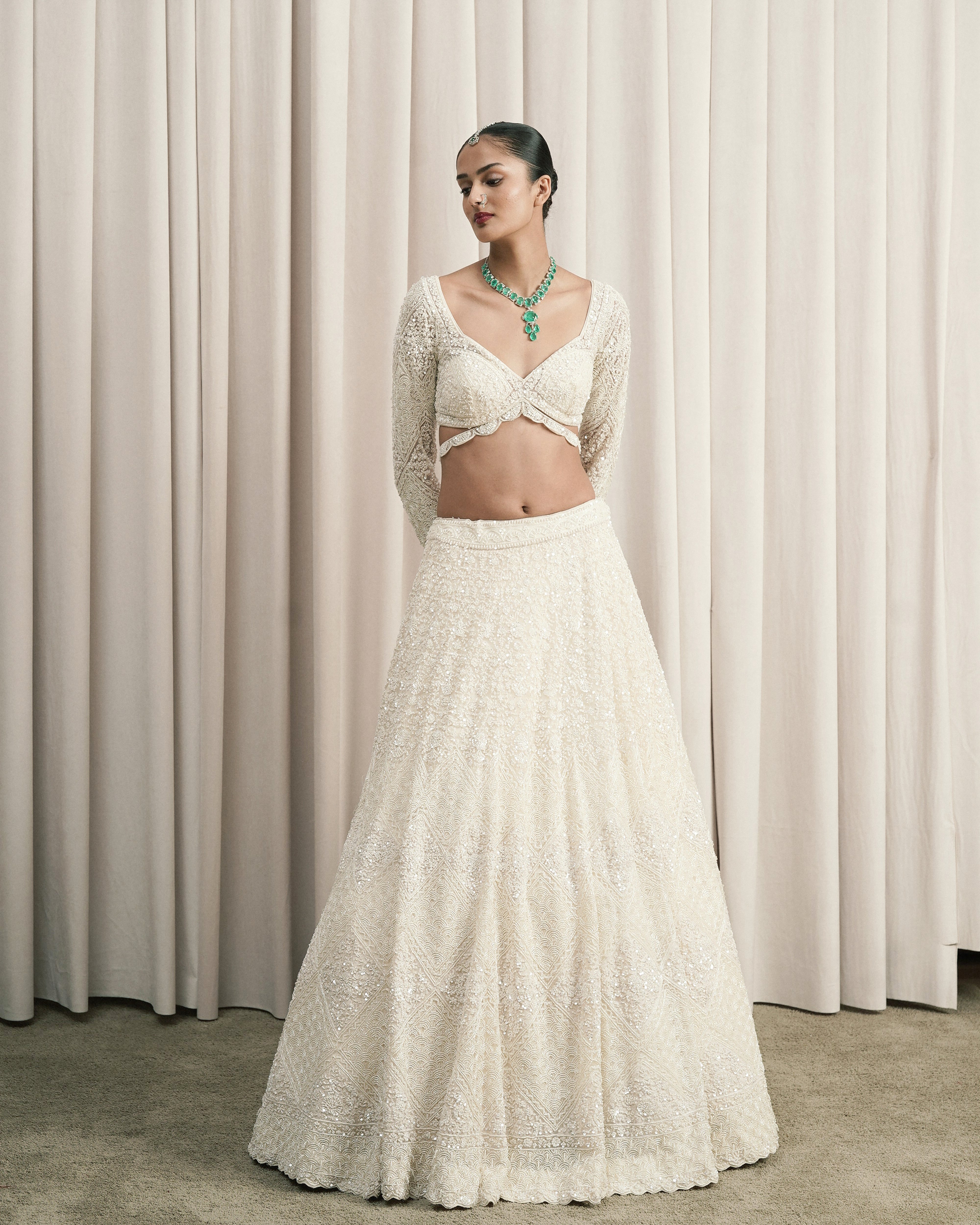 Ivory Chantilly Appliqué Lehenga