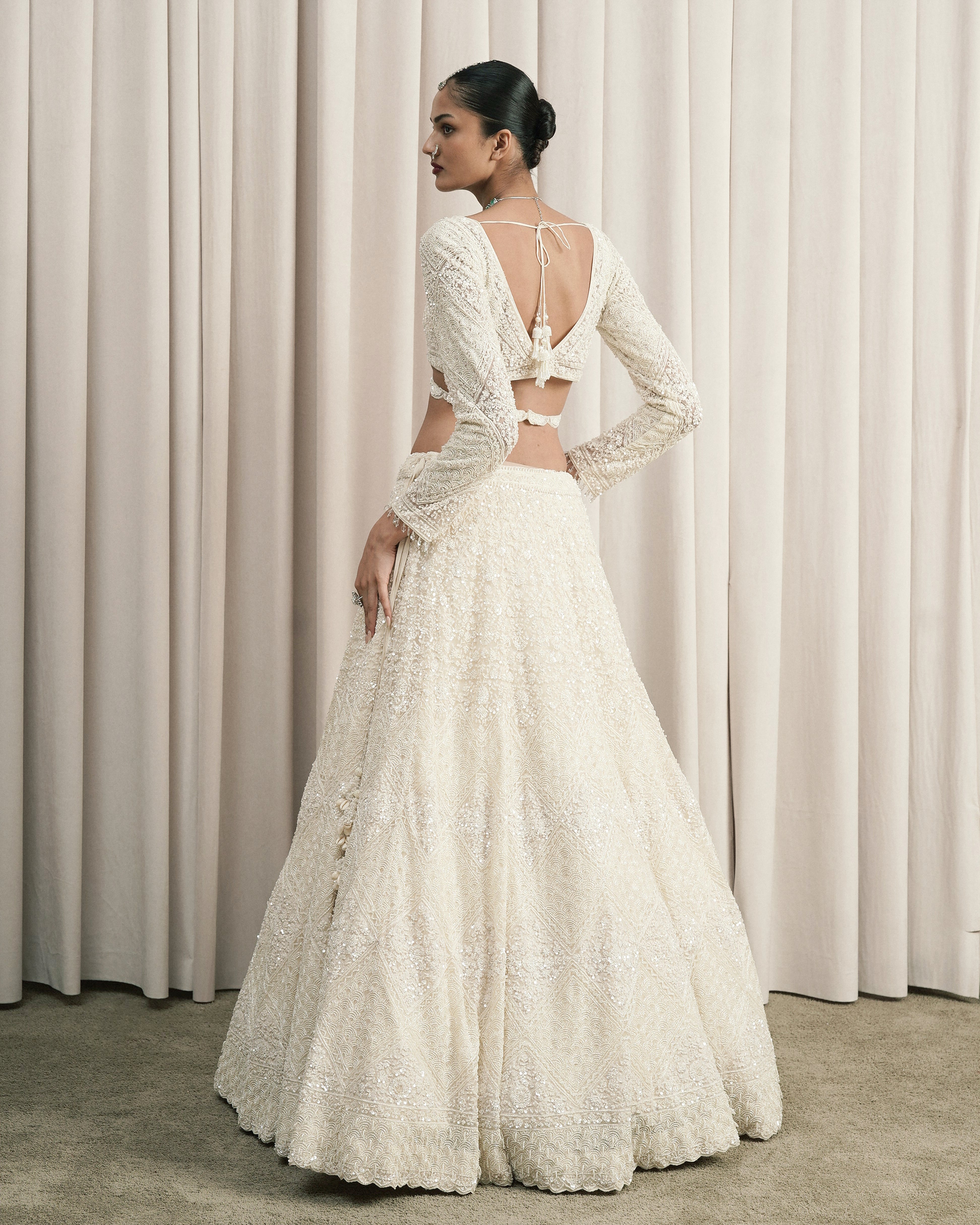 Ivory Chantilly Appliqué Lehenga