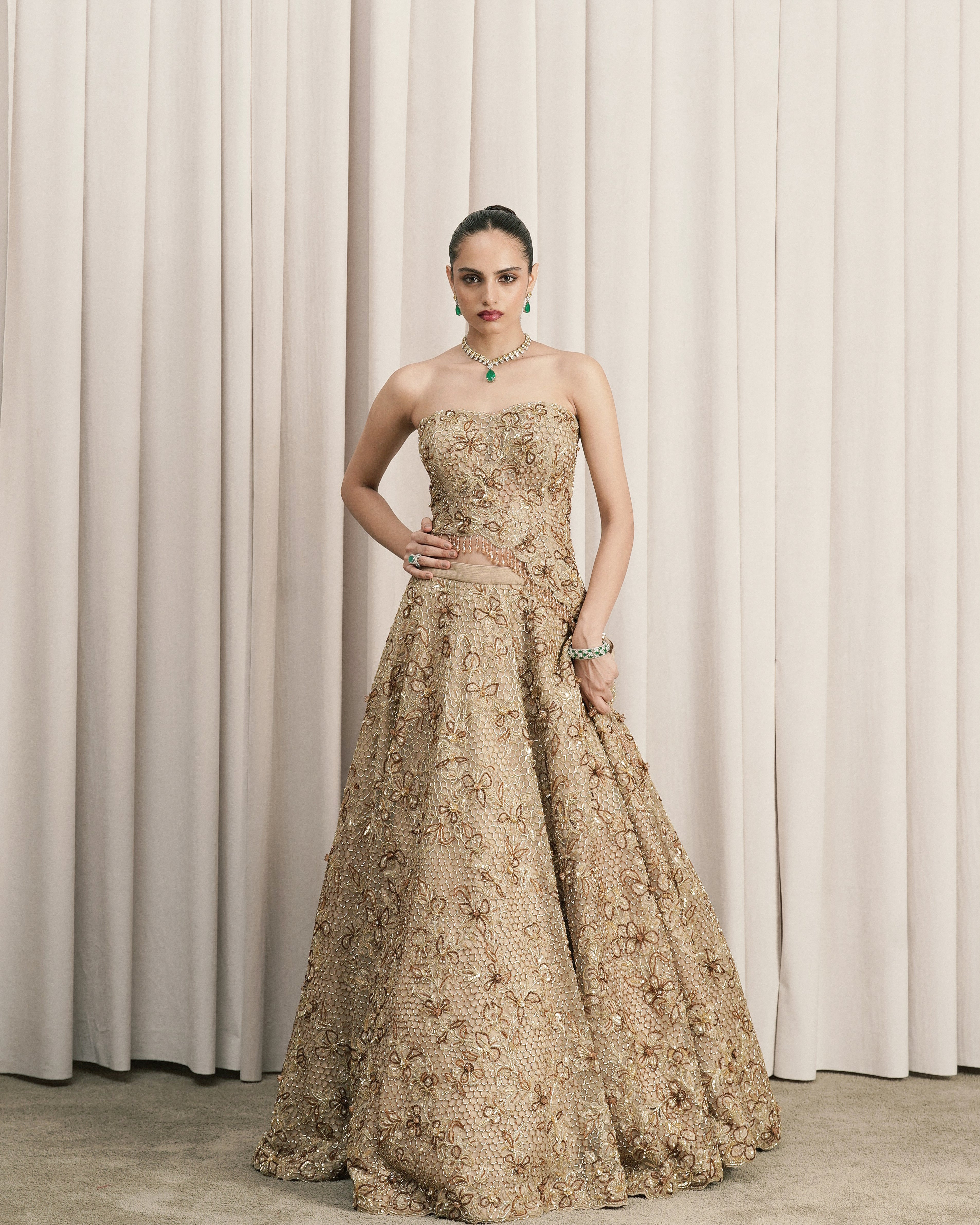Beige Embroidered Lehenga