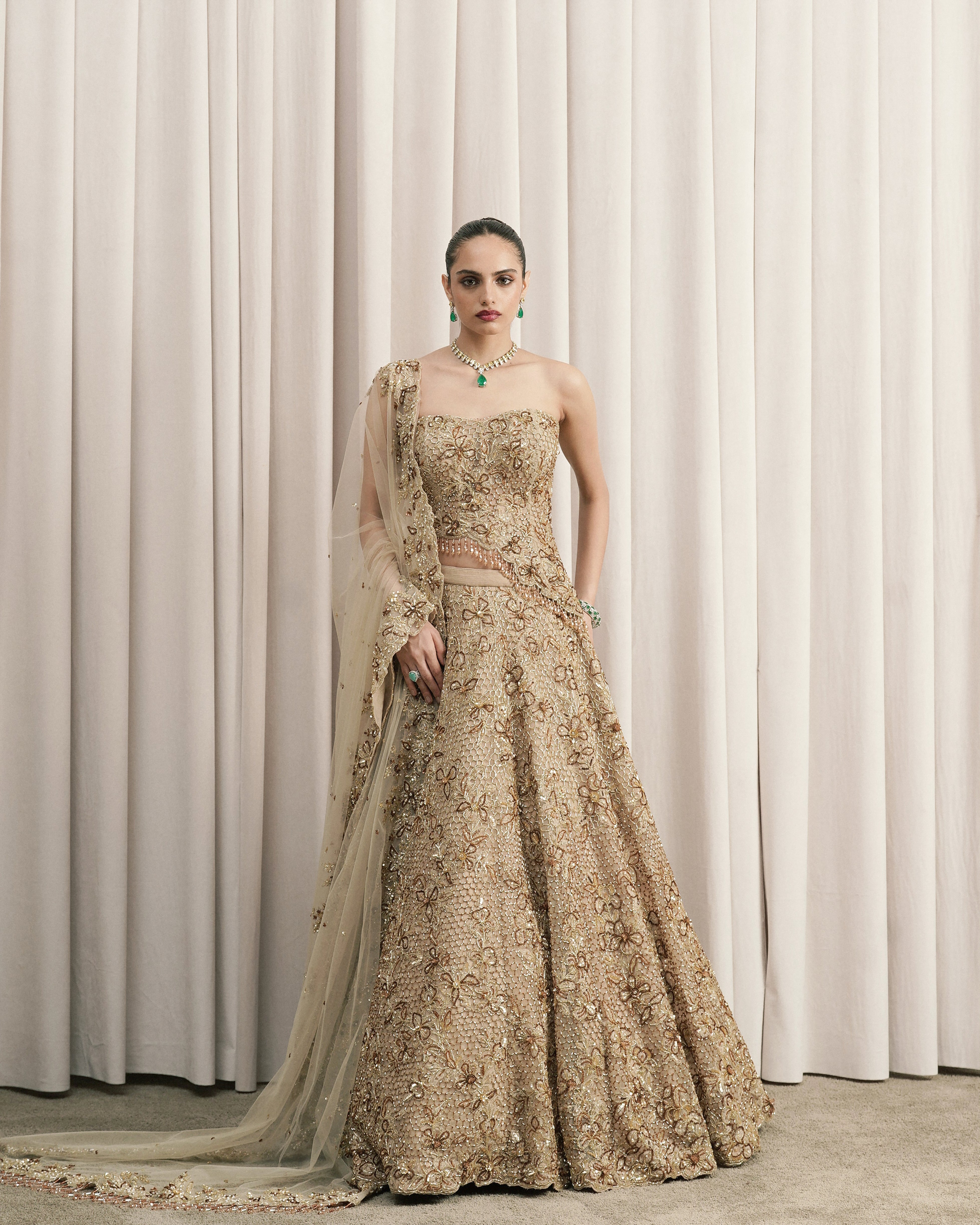 Beige Embroidered Lehenga