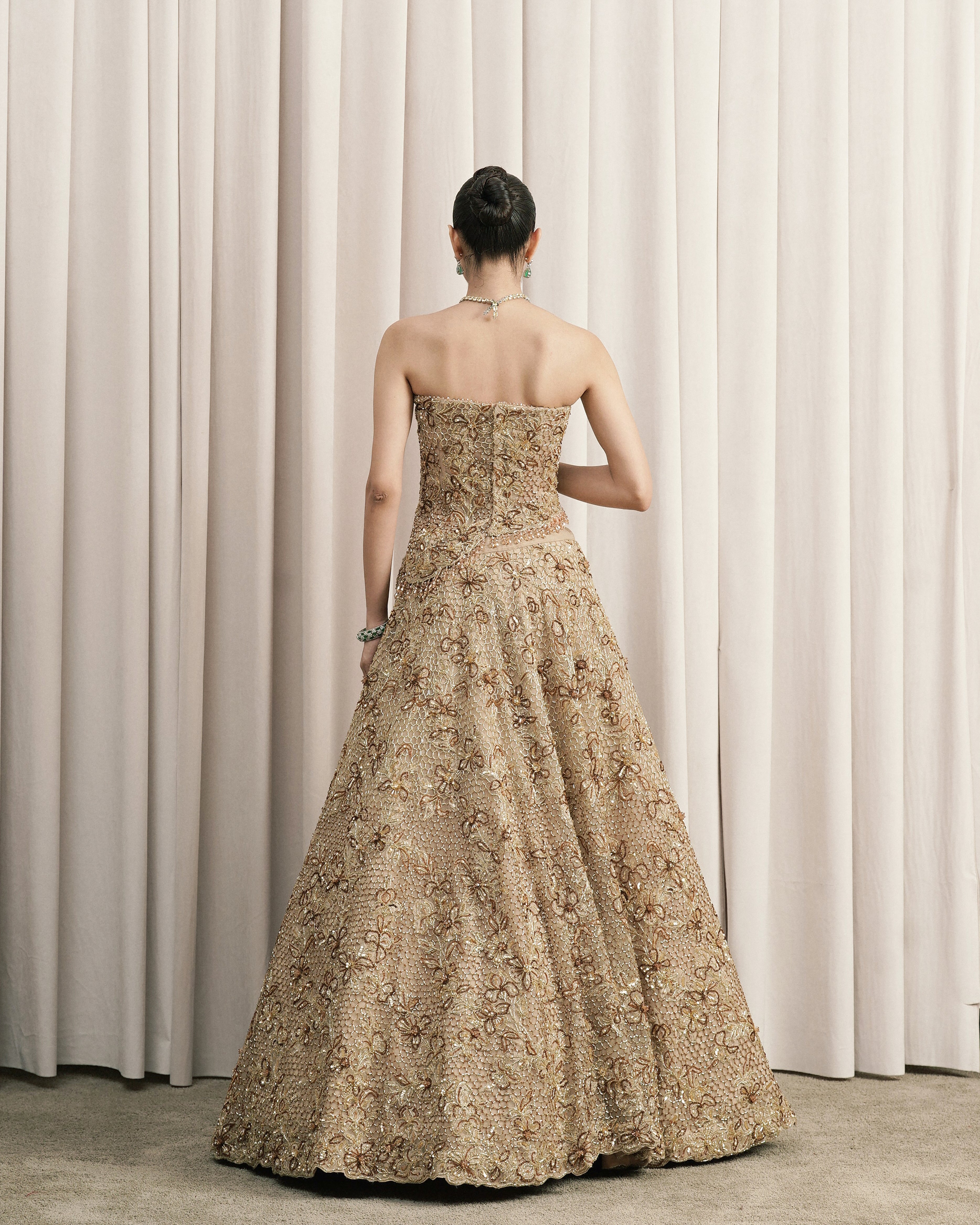 Beige Embroidered Lehenga