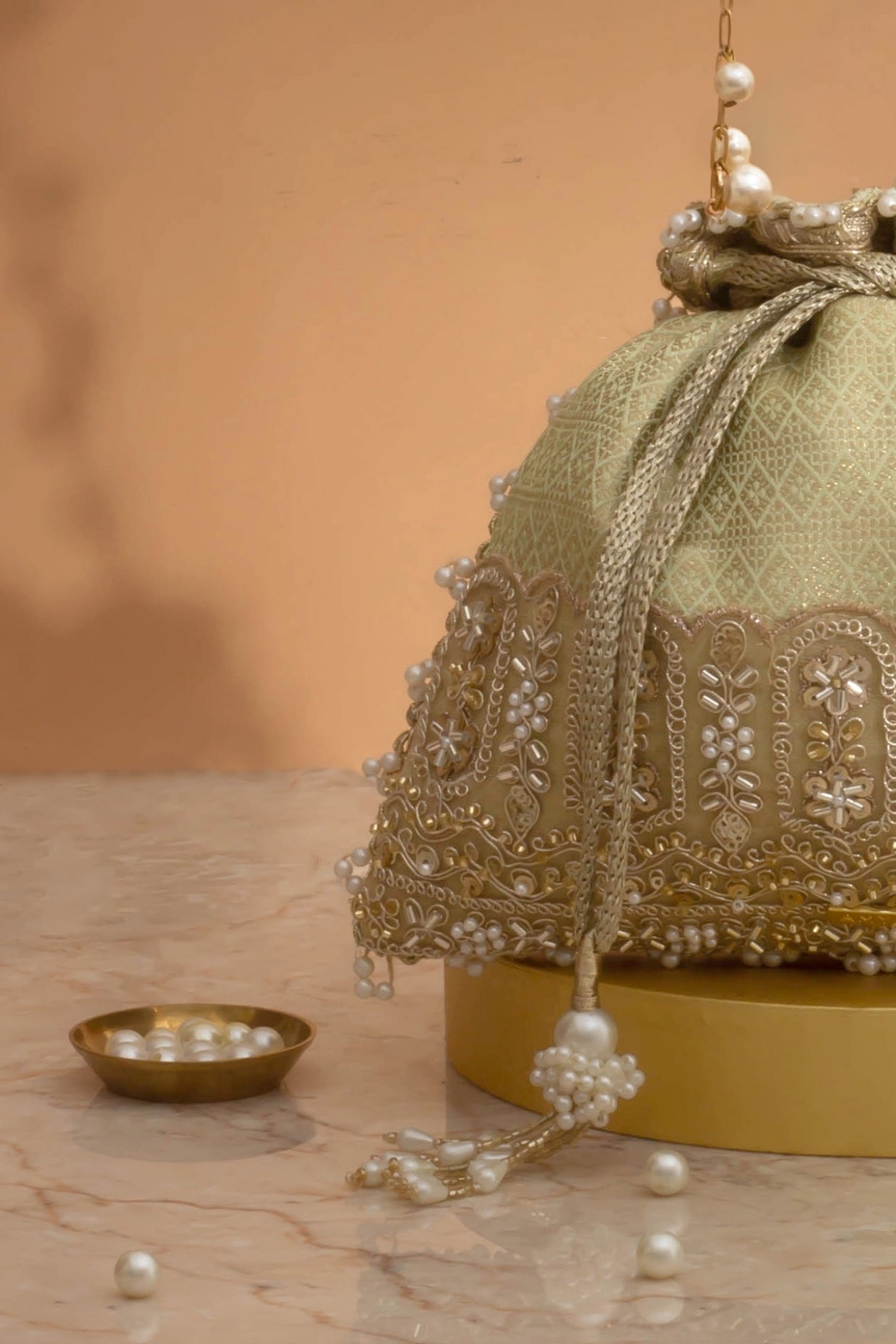 Geet Brocade Embellished Potli - Mint