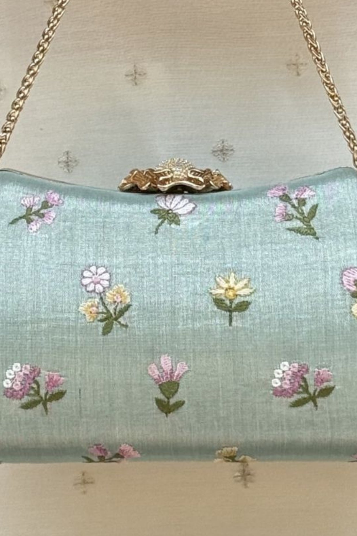 Grace Embroidered Curve Clutch - Sea Green