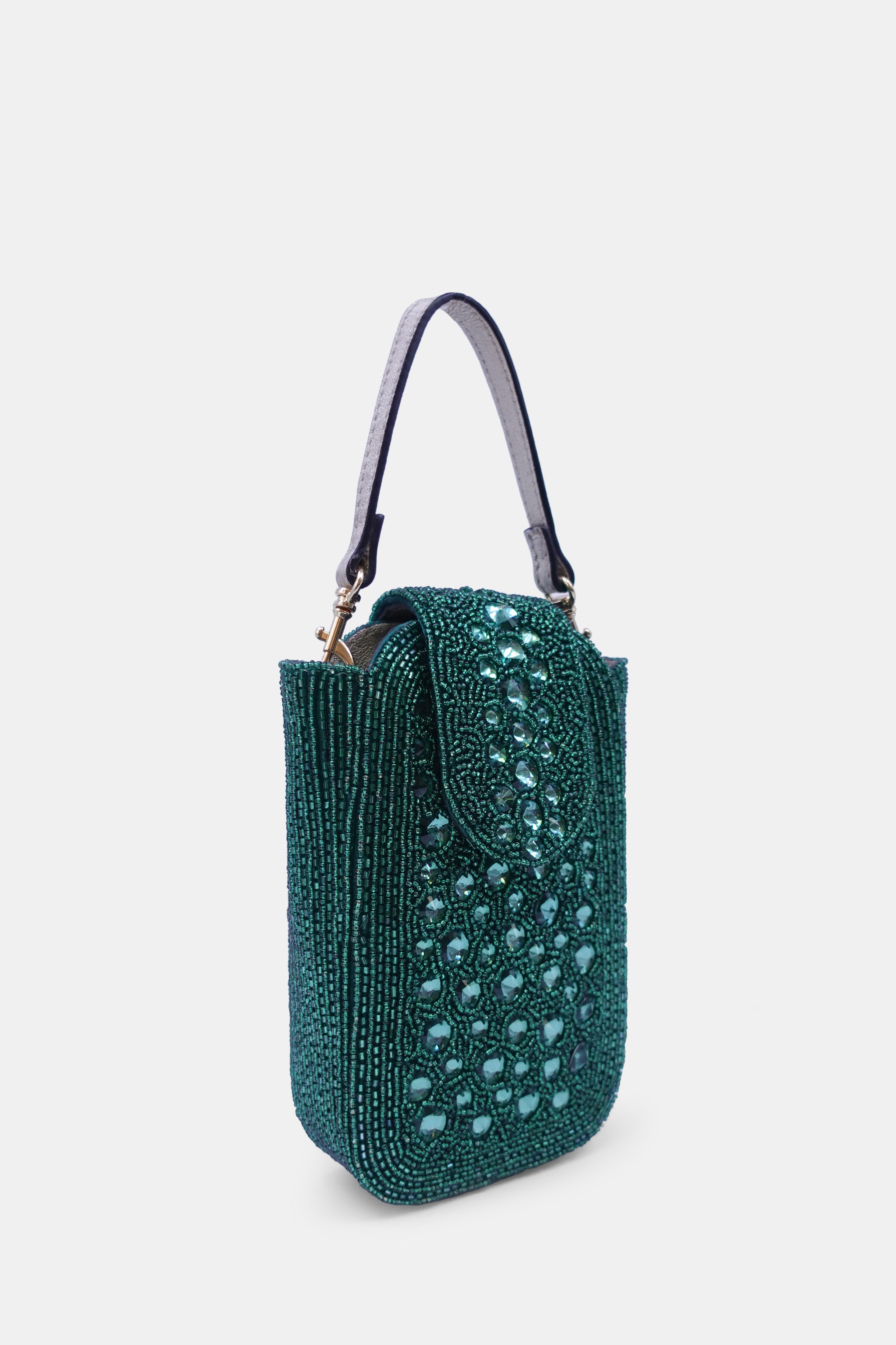 Green Crystal Embellished  Clutch