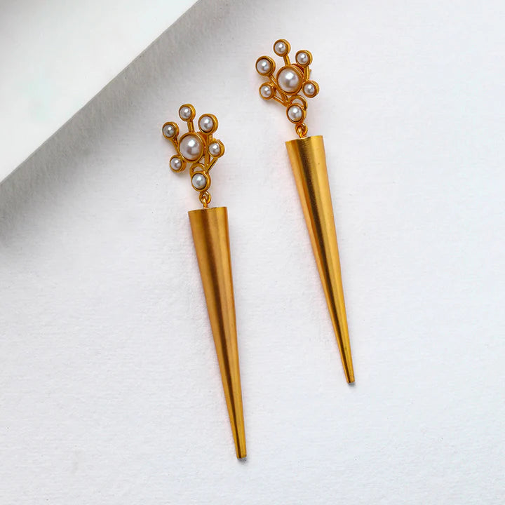 Gold Plated Cluster Pearls And Cone Earring Wore
