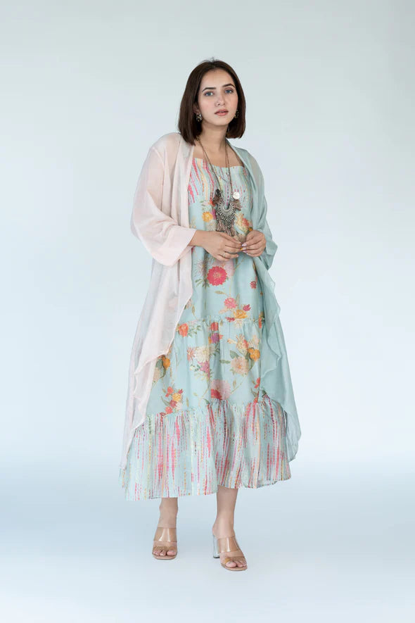 Summer Chanderi Dress With Cape