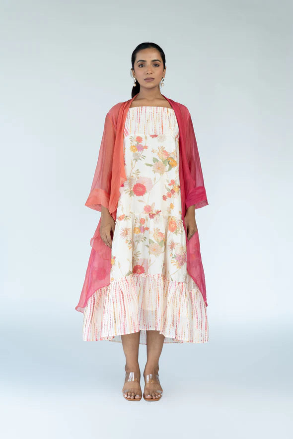 Summer Chanderi Dress With Cape