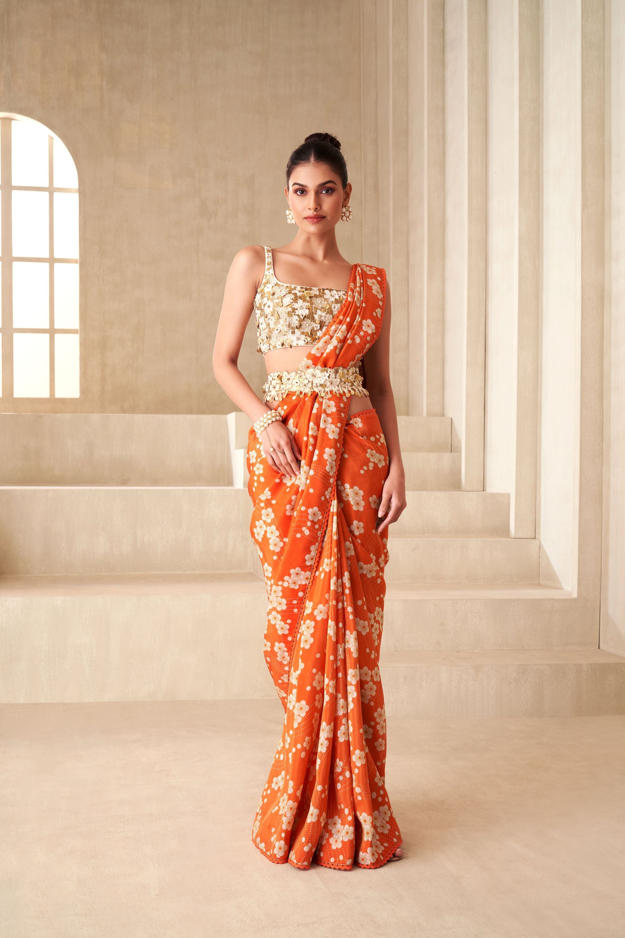 Orange Printed Saree