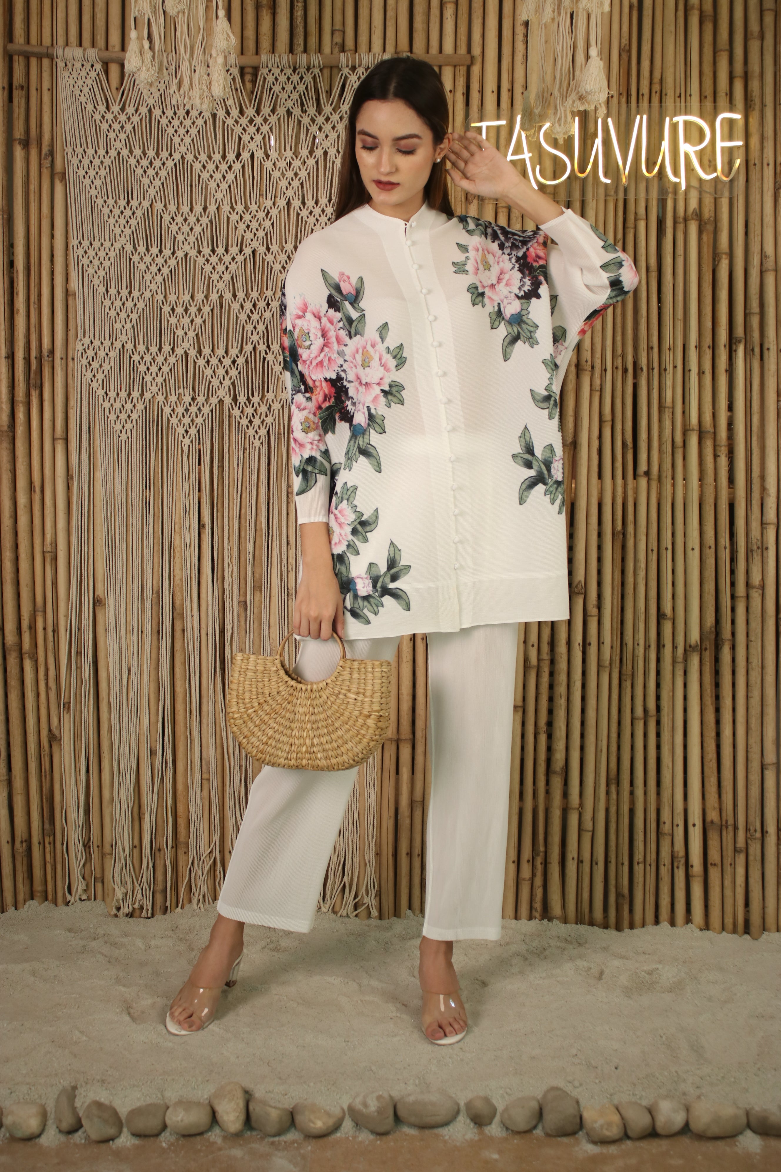 Fairlie Floral Shirt With Pleated Pant - White