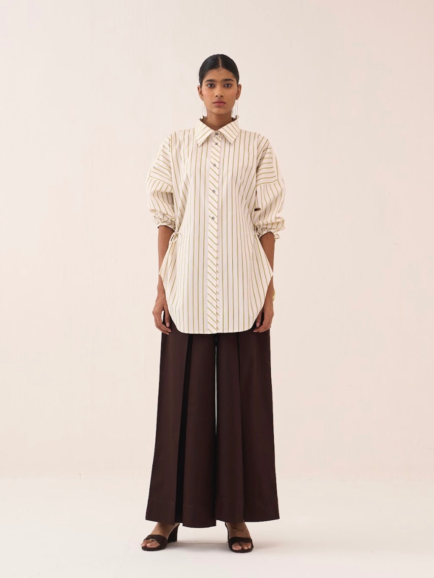 Side Drawstring Stripe Shirt