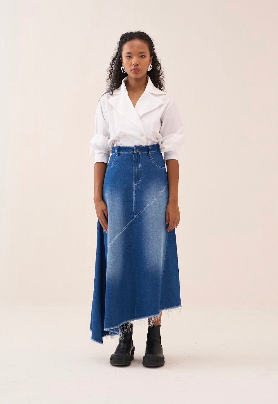 Denim Paneled Skirt Co-ord (set Of 2)