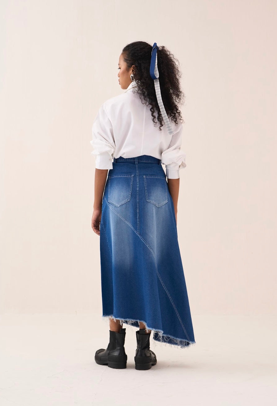 Denim Paneled Skirt Co-ord (set Of 2)