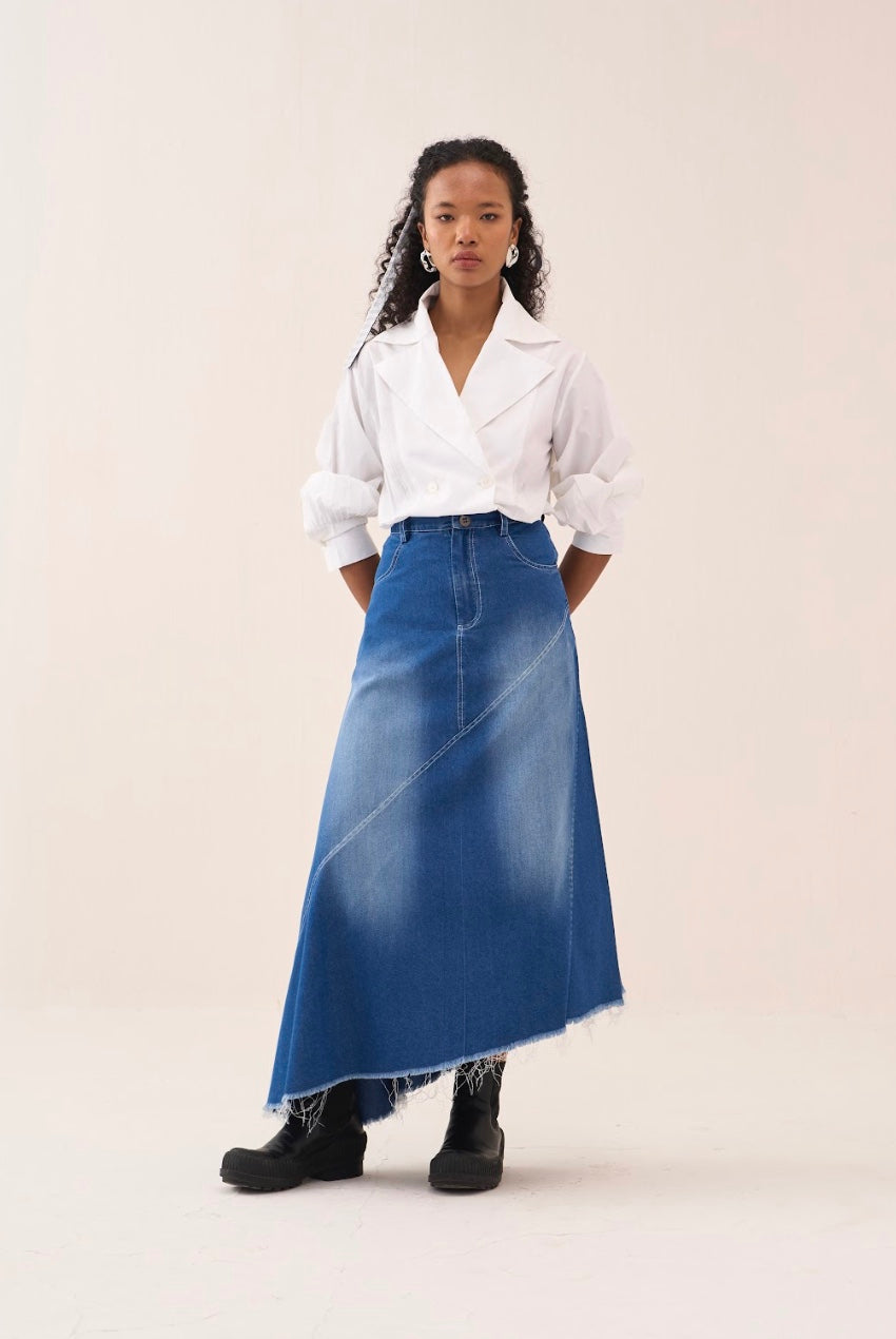 Denim Paneled Skirt Co-ord (set Of 2)