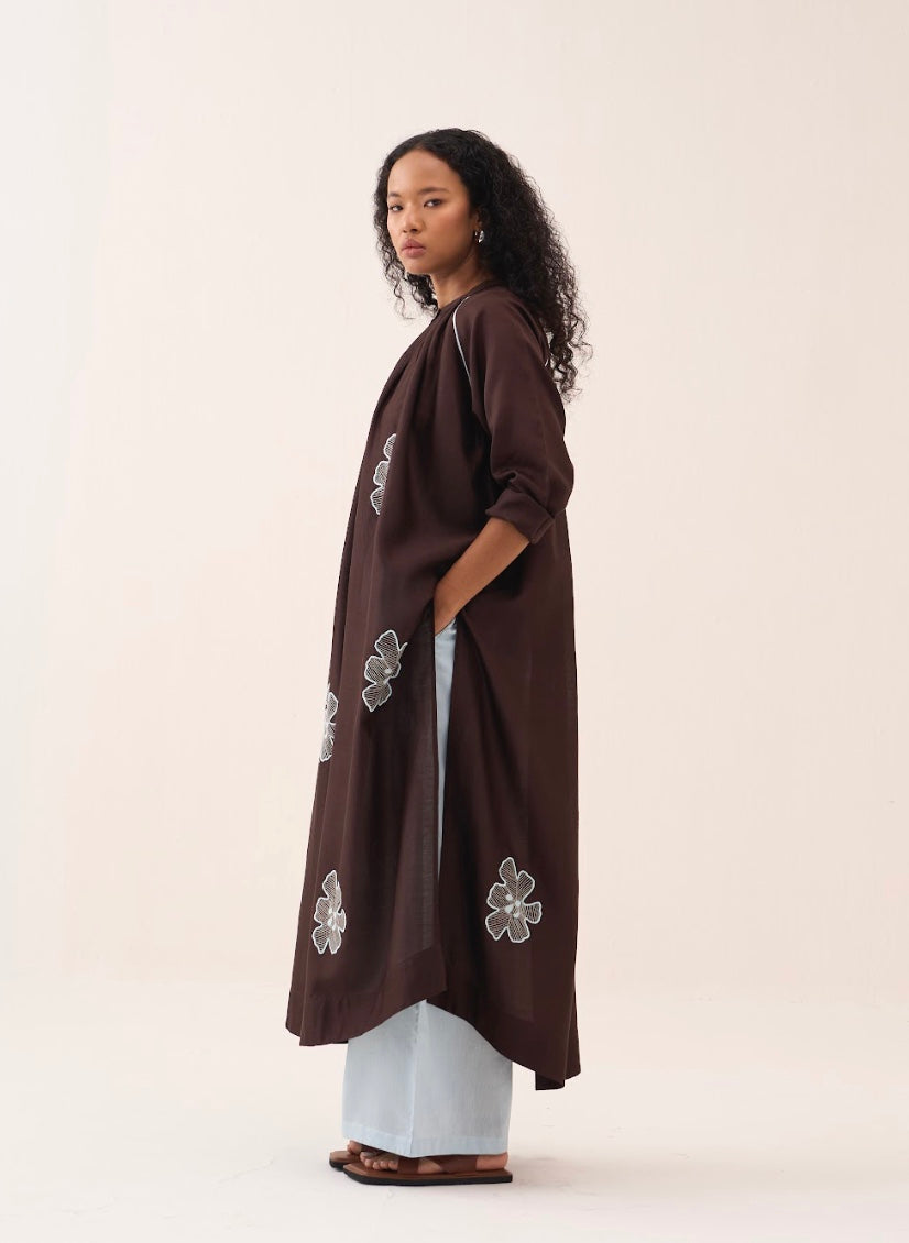 Floral Emb. Gather Neck Shirt Co-ord (set Of 2)