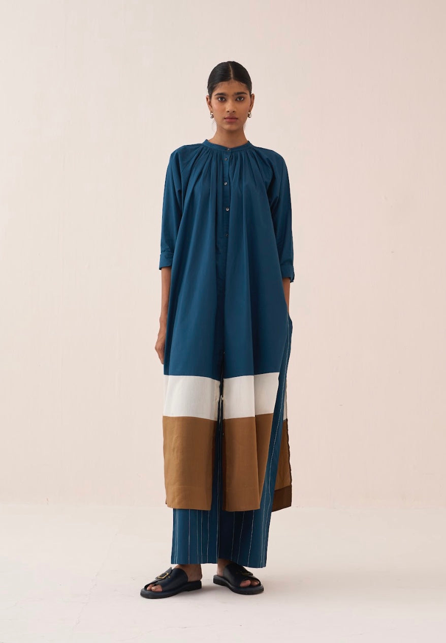 Panel Gather Neck Shirt Co-ord (set Of 2)