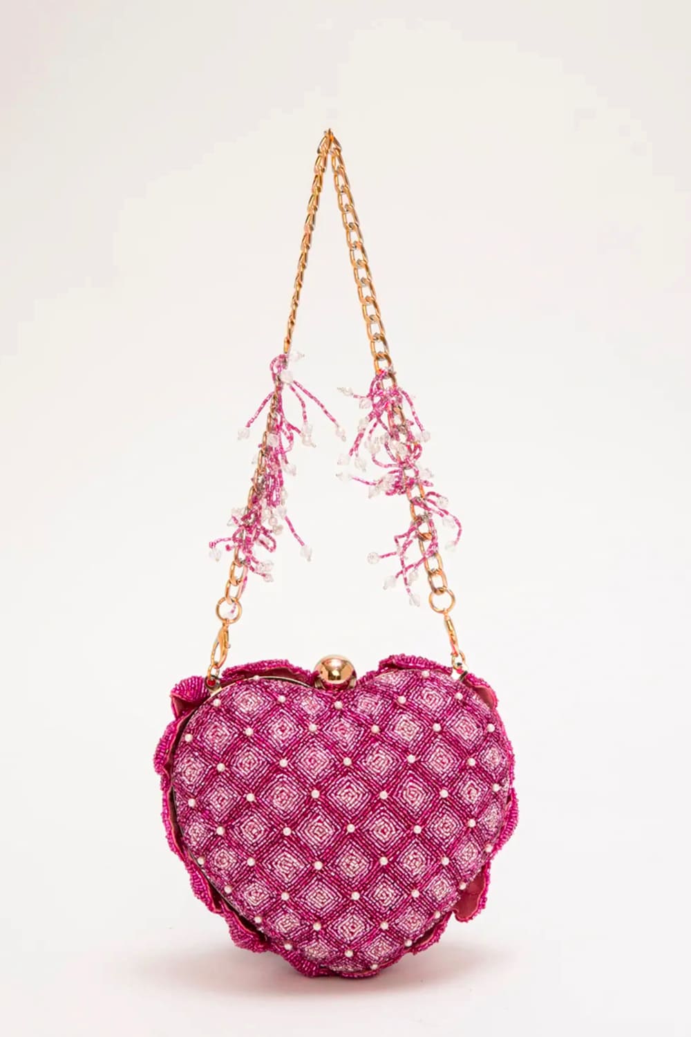 Isa Beaded Heart Clutch - Rose