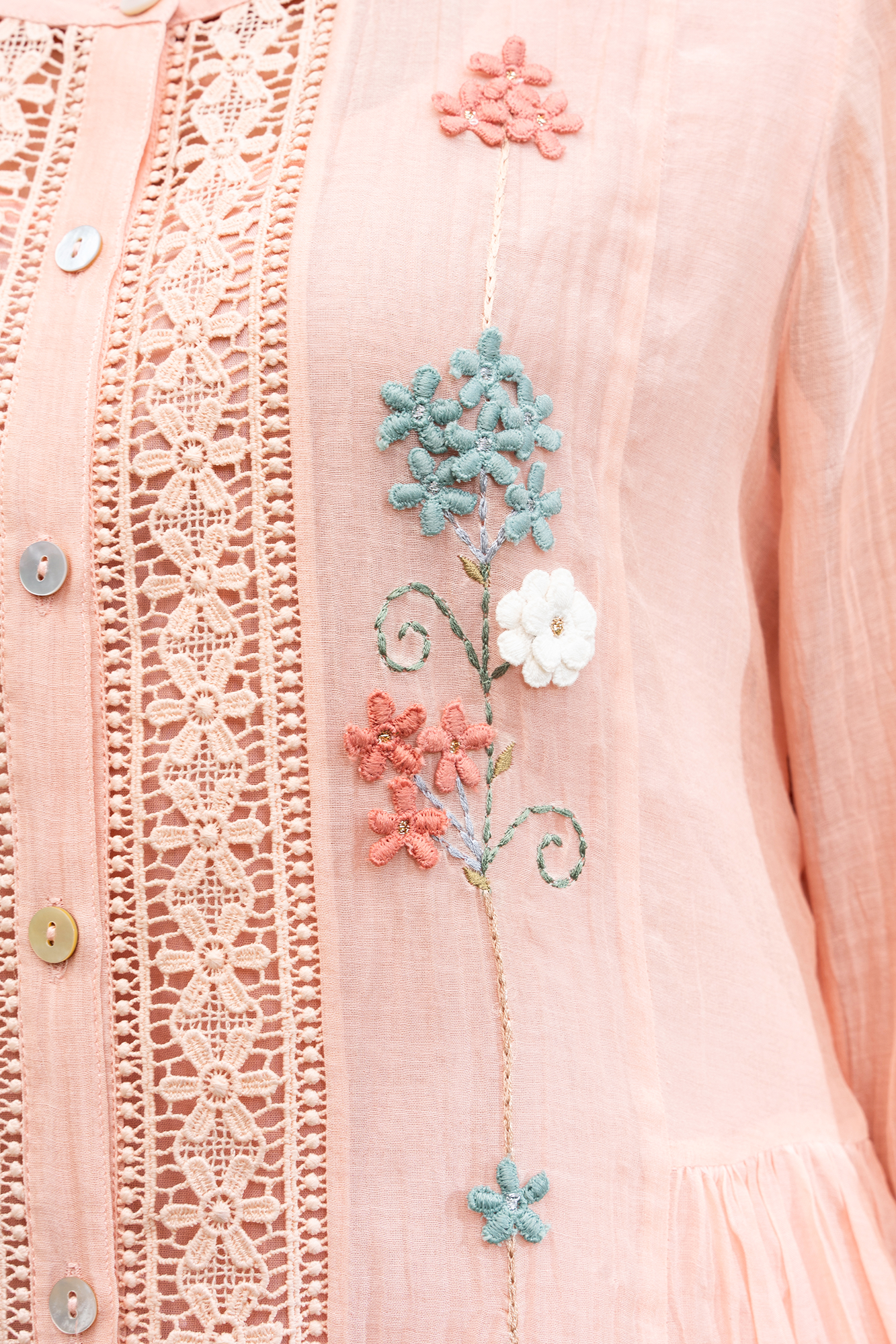 Peach Button Down Side Gathered Chanderi Kurta Set