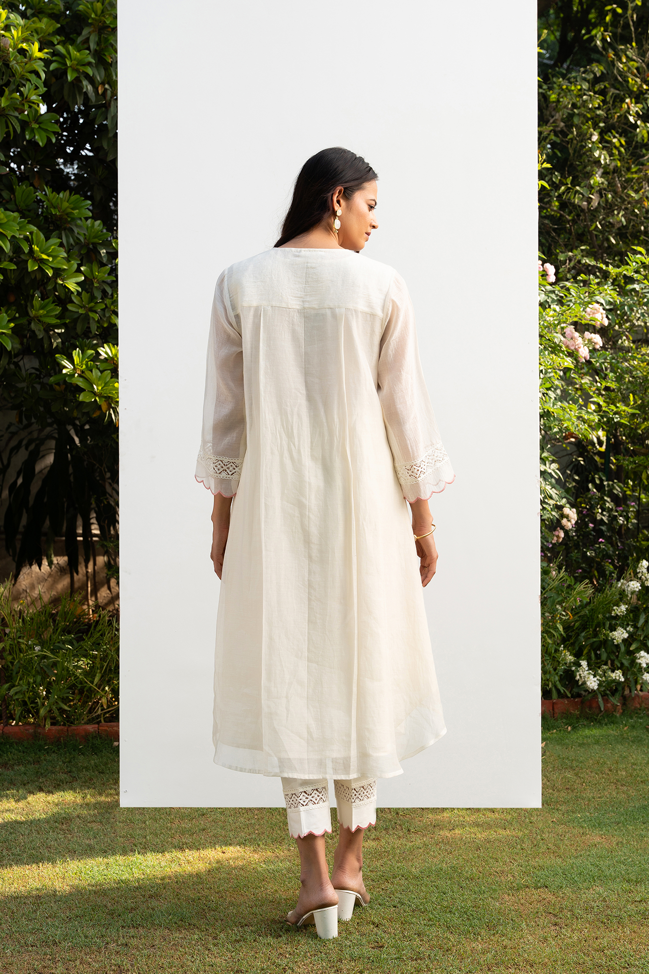 Off-White A line chanderi Kurta Set