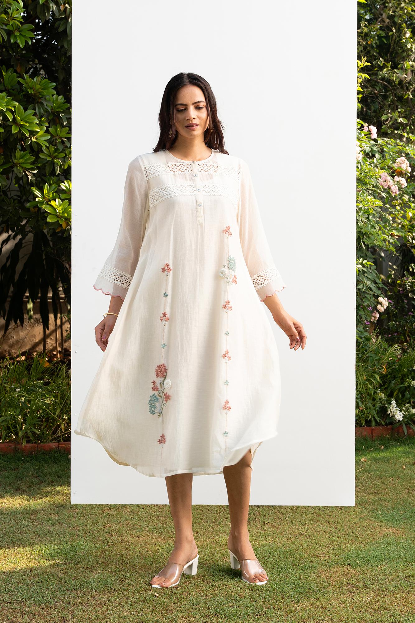 Off-White A line chanderi Kurta Set