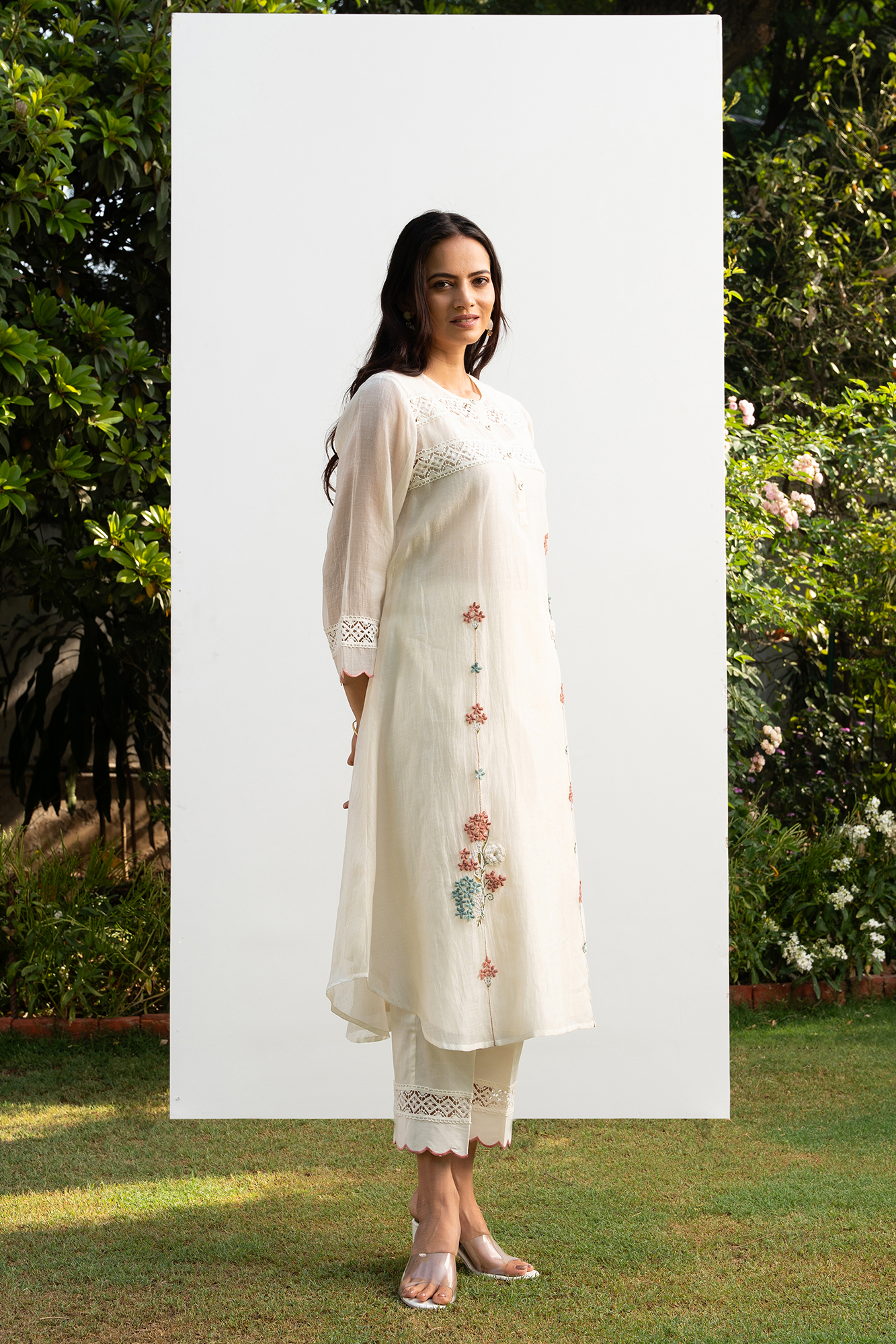 Off-White A line chanderi Kurta Set