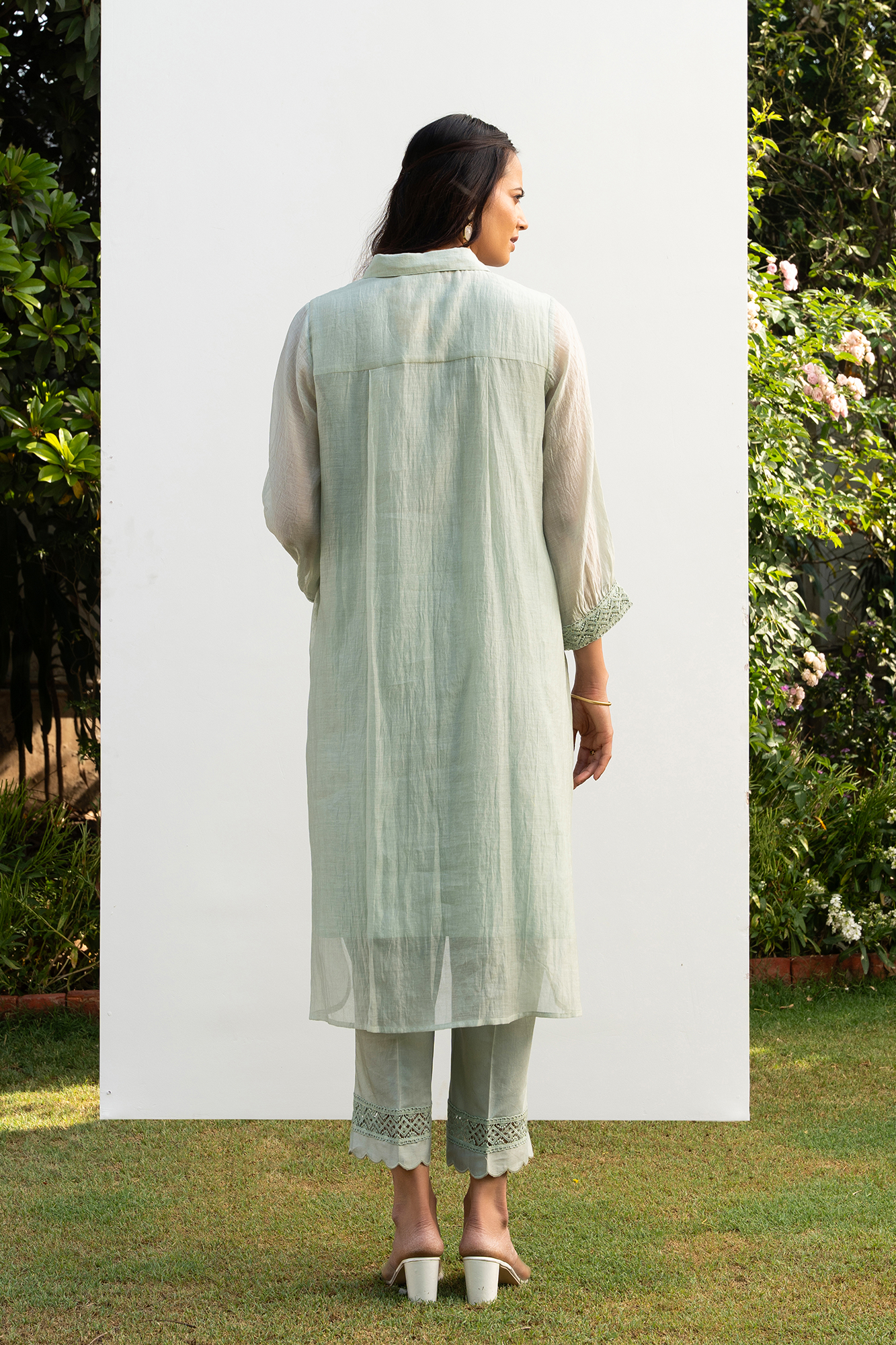 Sea Green Chanderi Collared Kurta Set