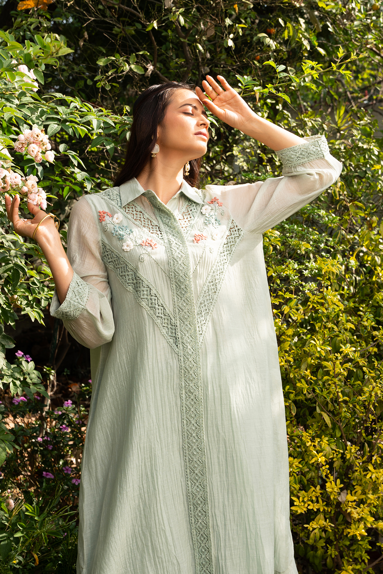 Sea Green Chanderi Collared Kurta Set