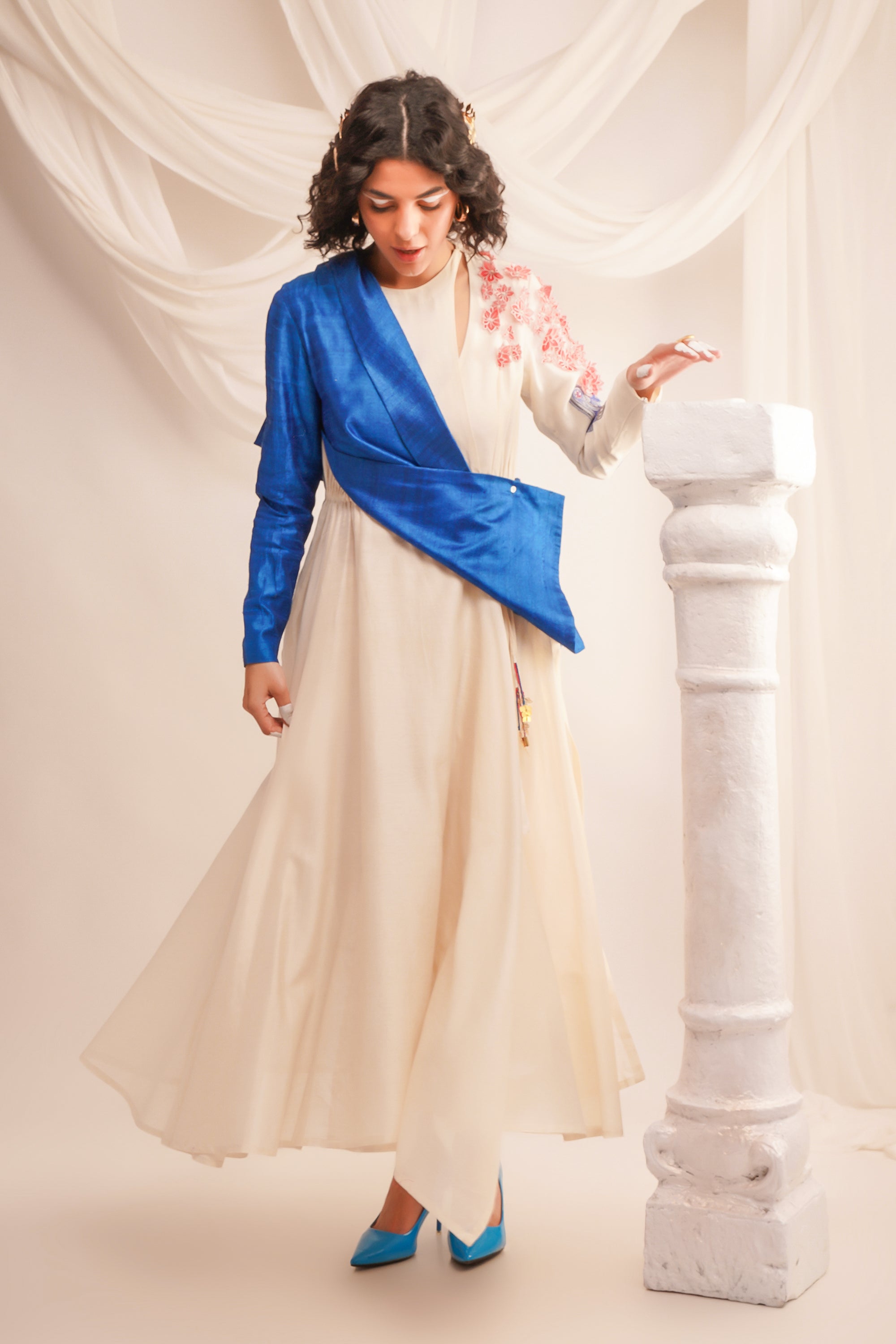 Ivory and Cobalt Deconstructed Angrakha with Pants