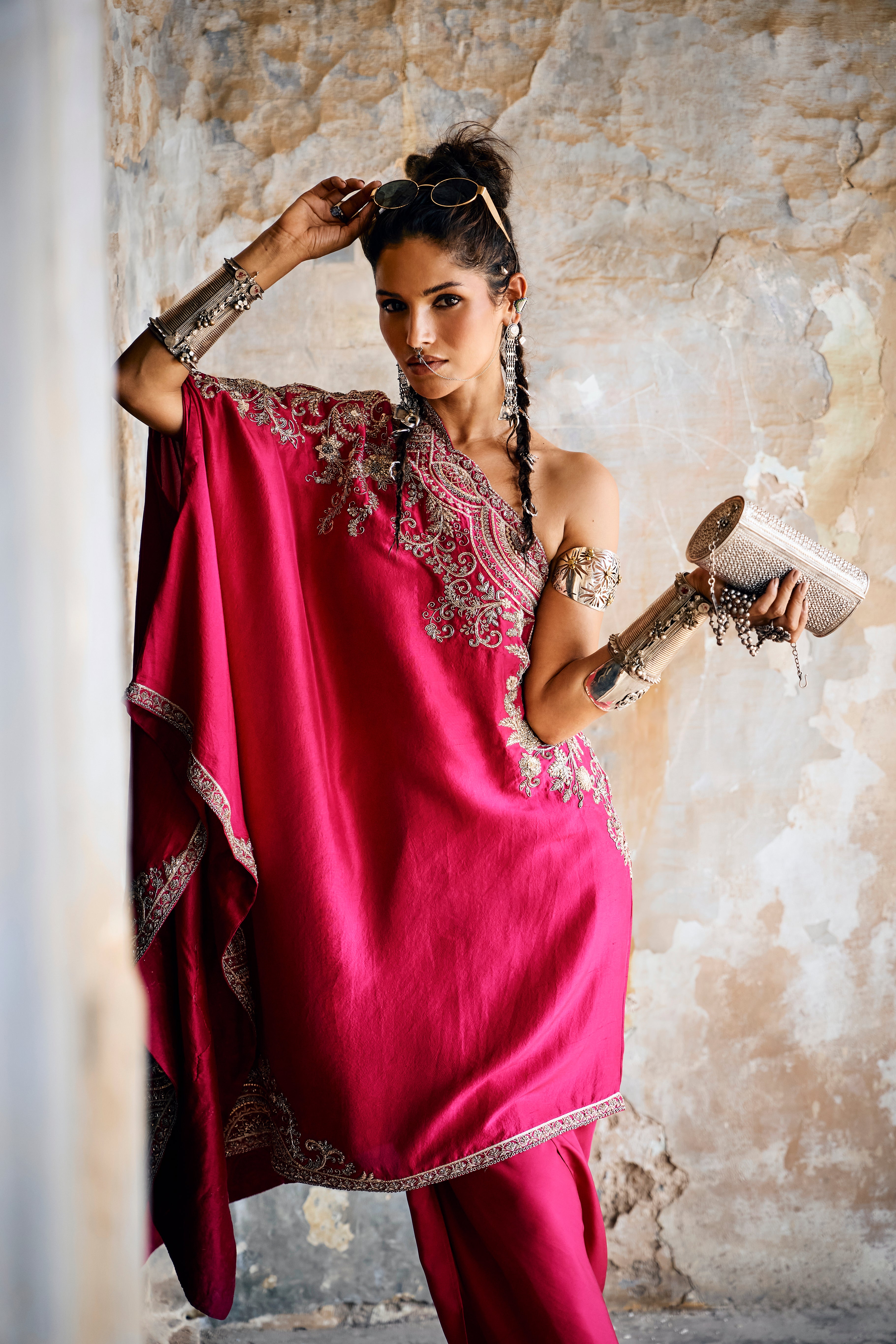 Emroidered Off Shoulder Cape  With Wrap Skirt