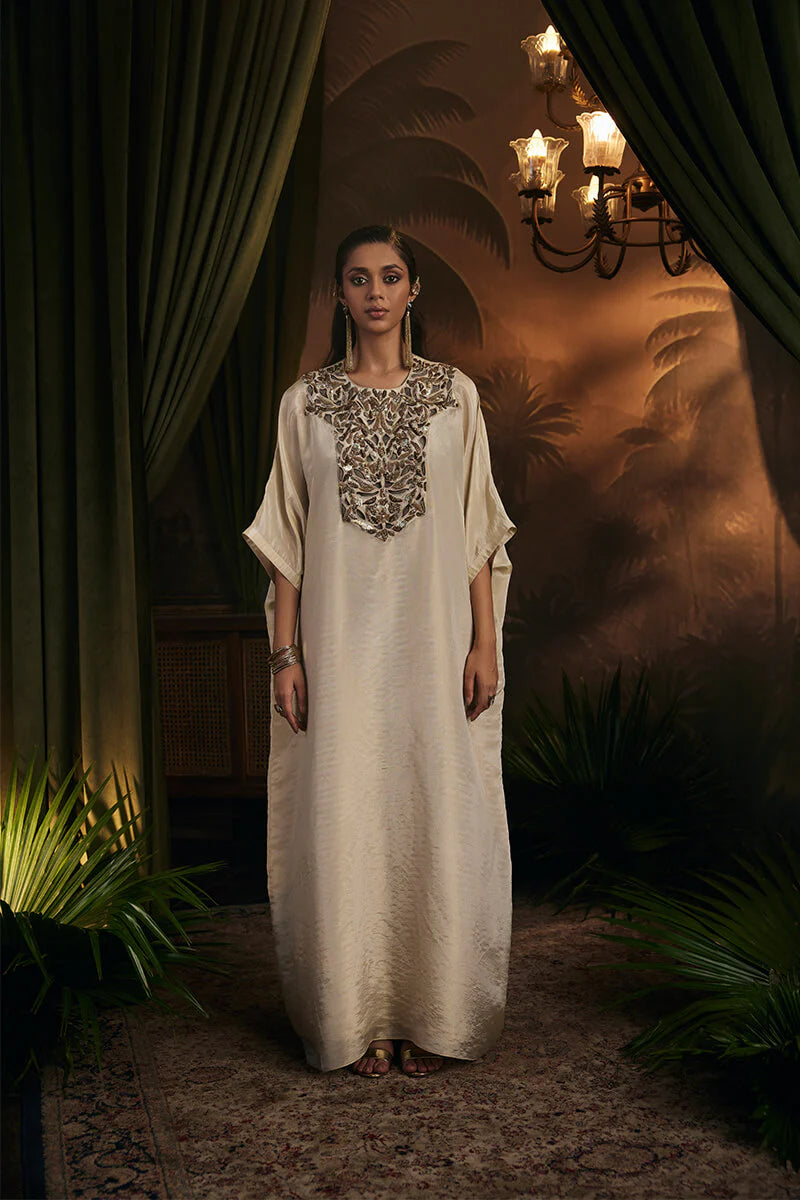 Embroidered Yoke Kaftan With Slip