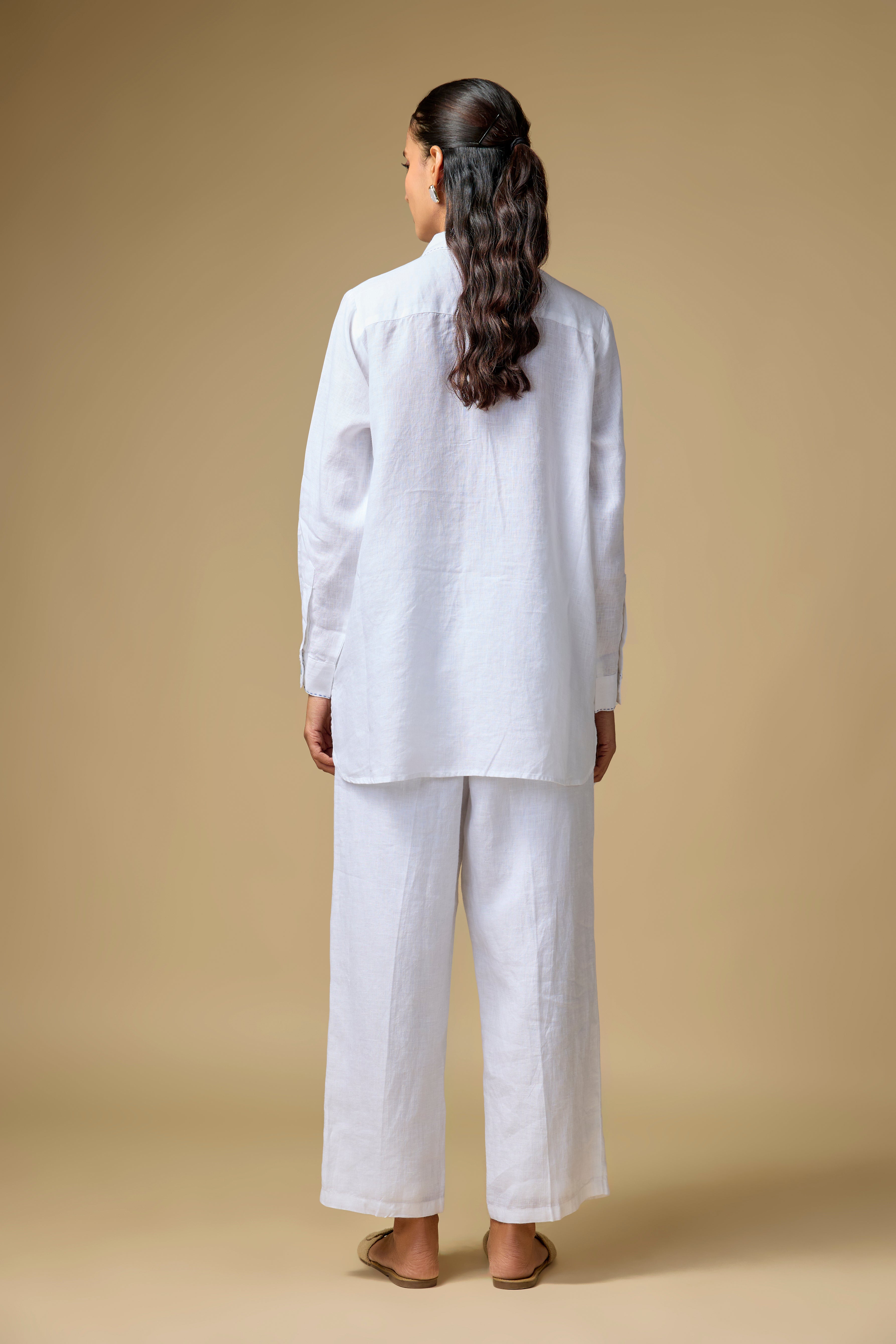 White Denim Horse Embroidered Big Shirt