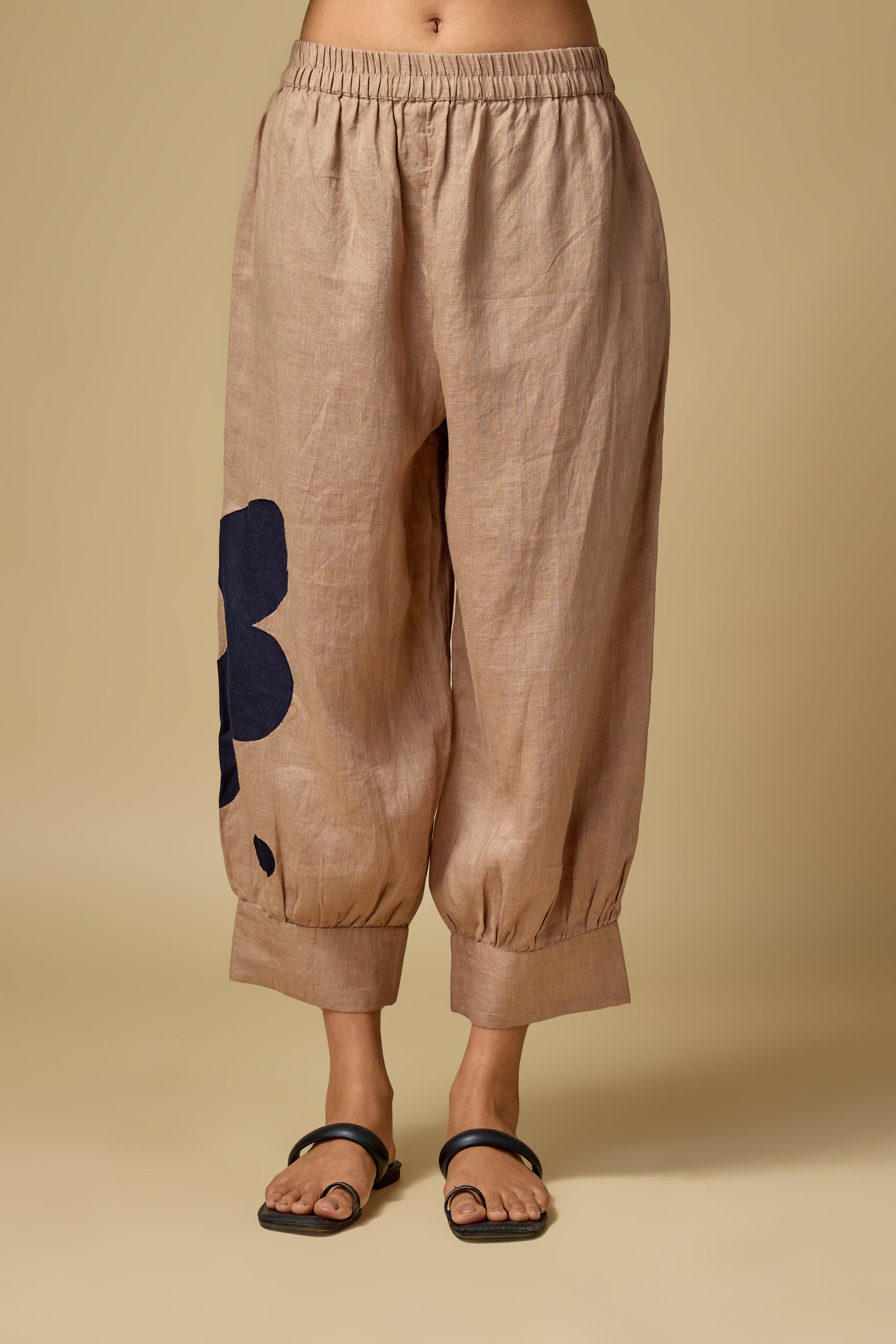 Pure Linen Khakhi Floral Coord Set