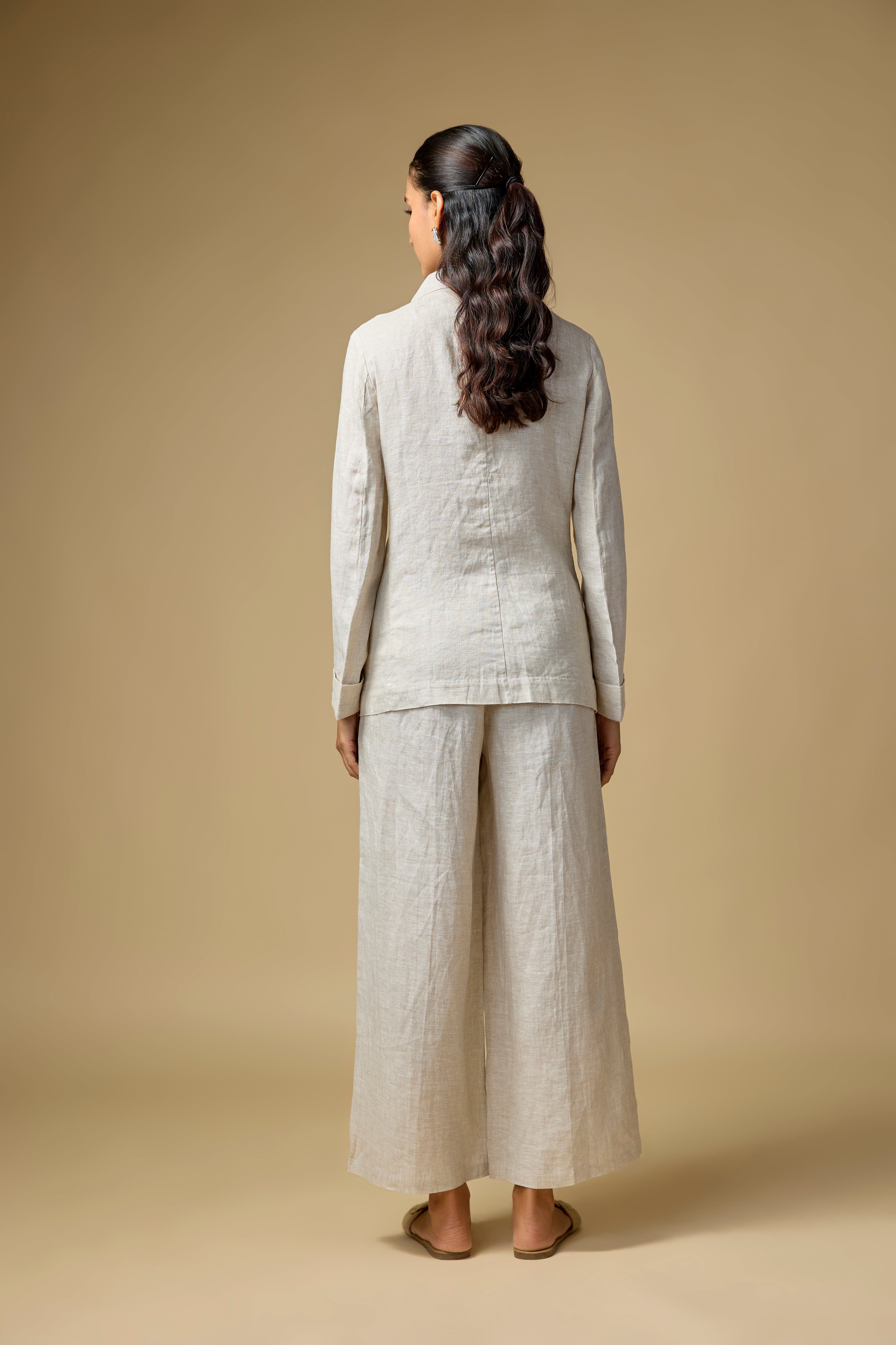 Pure Linen Beige Doodle Embrodiery Blazer