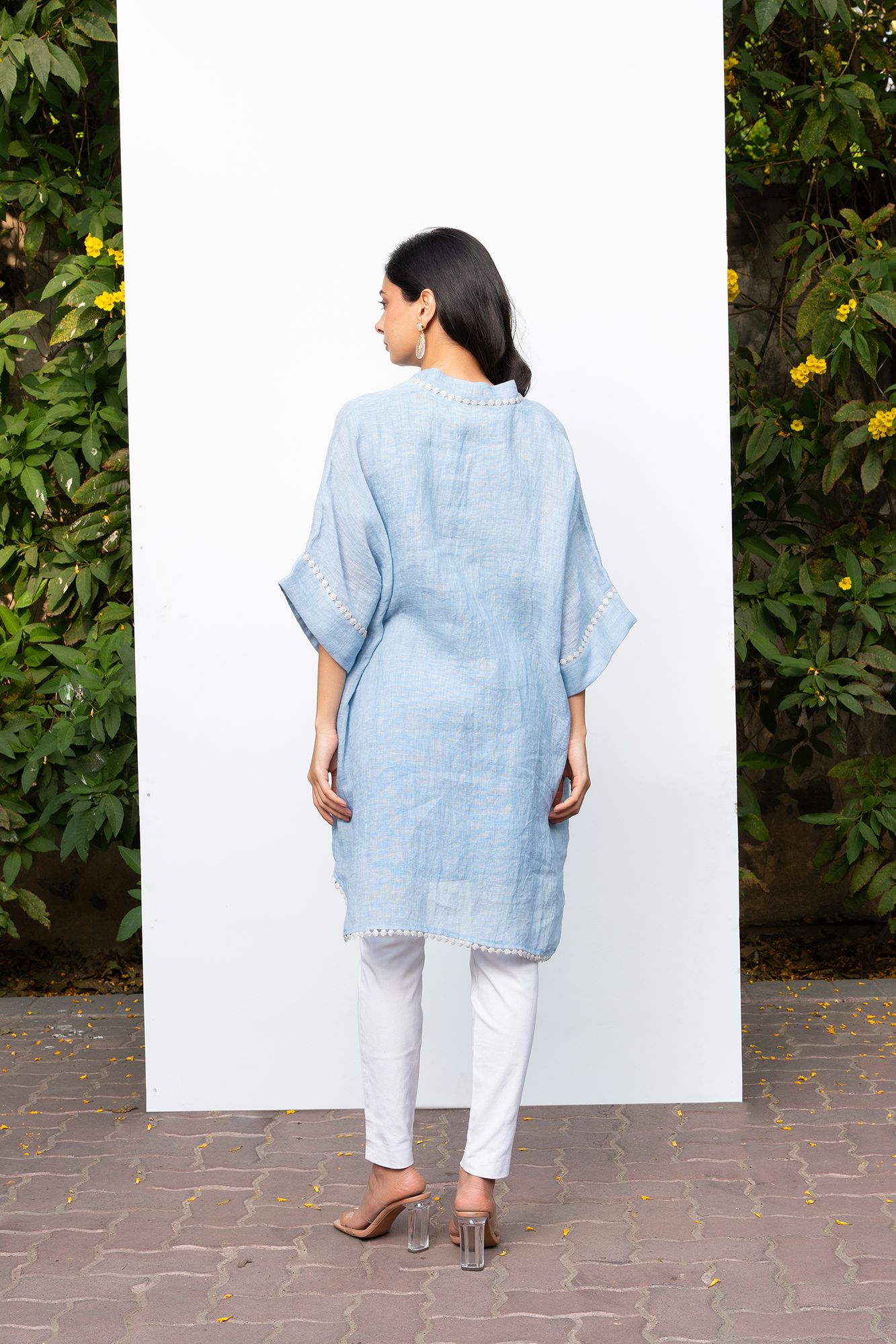 Powder Blue Linen Kaftan Kurta Set