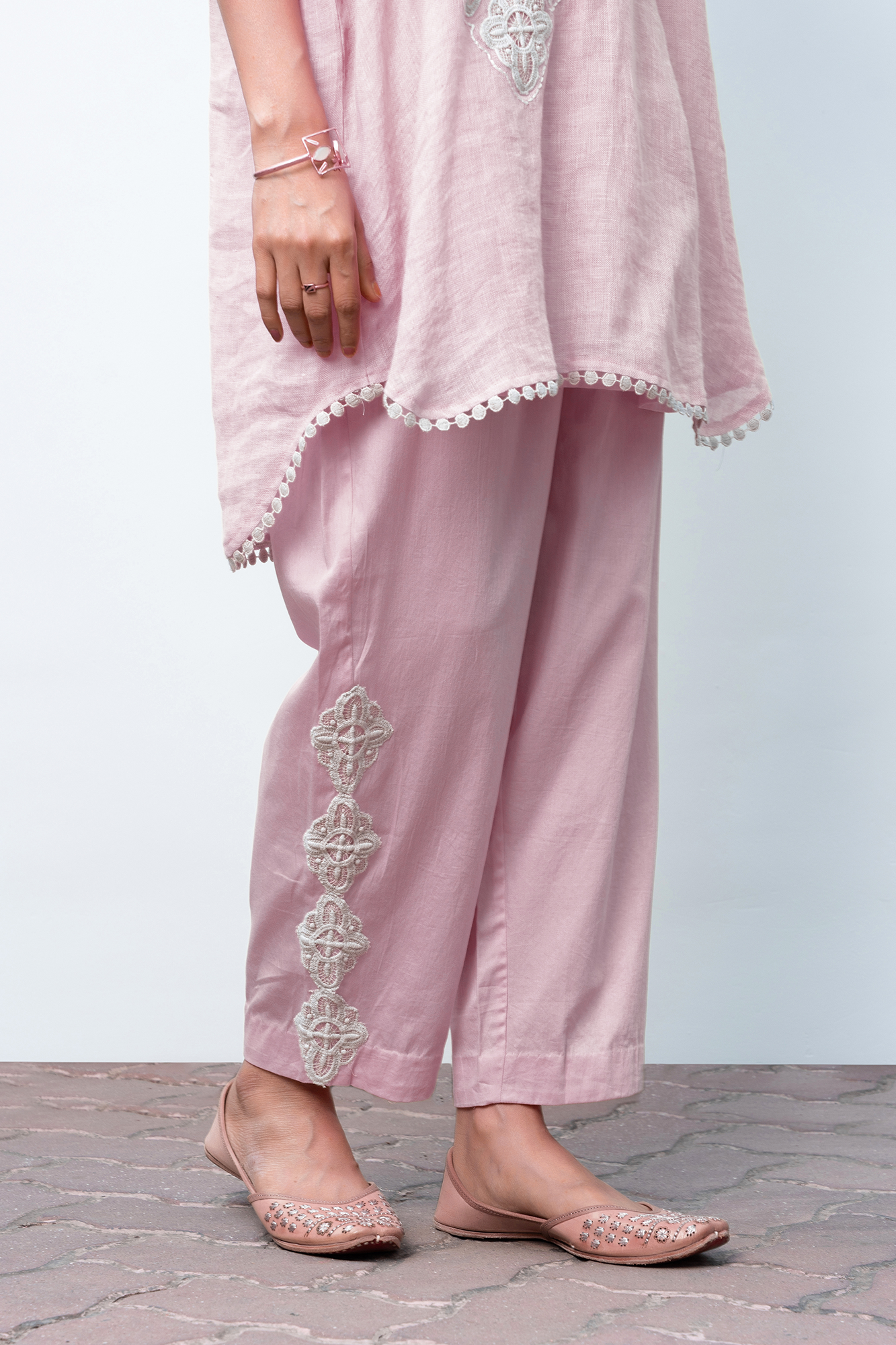 Pink Linen Kaftan Kurta Set